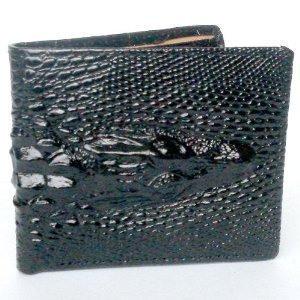Premium Crocodile Embossed Leather Bifold Wallet for Men - Black | Slim RFID Blocking Design for Everyday Carry & Business Use