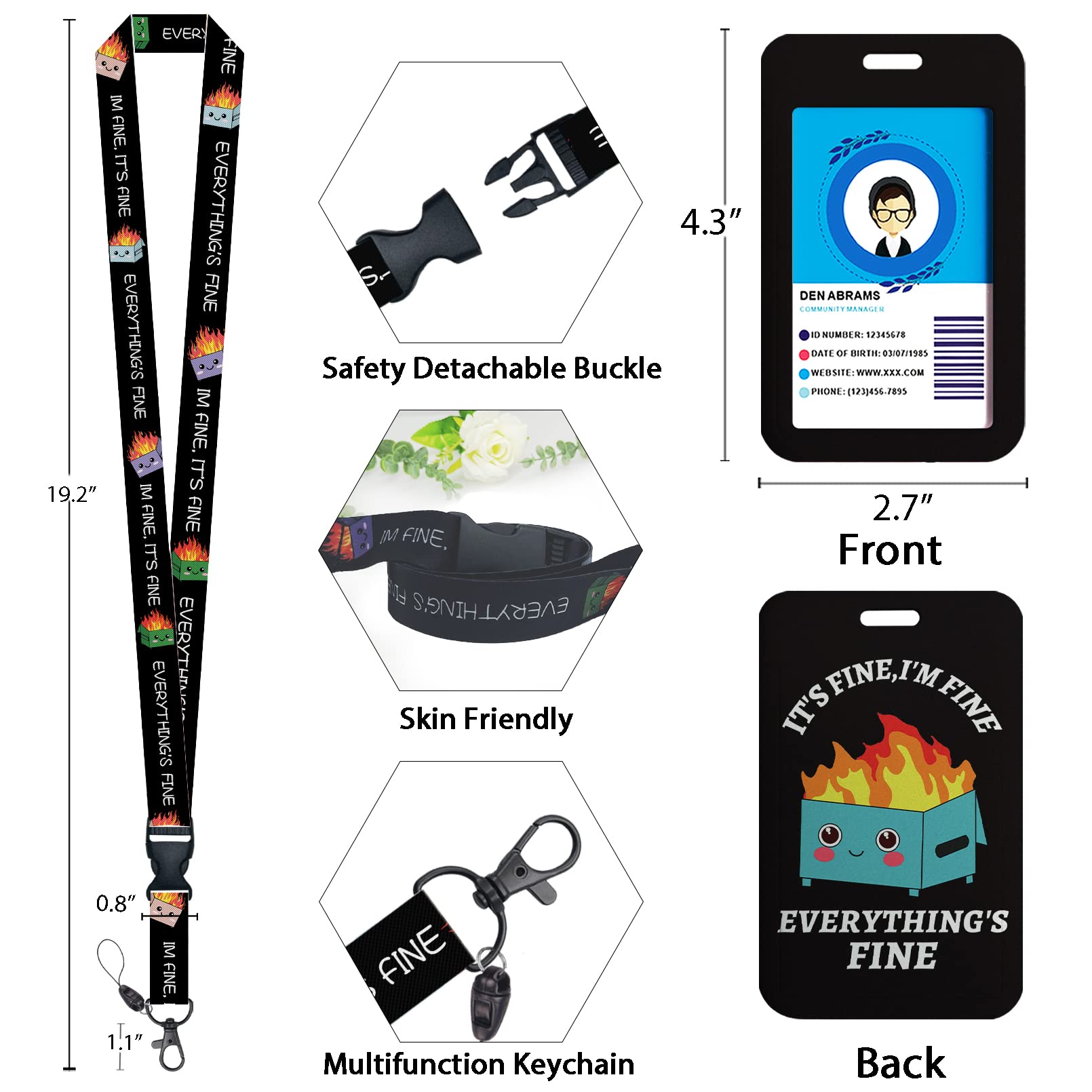 Funny Dumpster on Fire Lanyard - Retractable ID Badge Holder with Carabiner Clip for Teachers, Nurses & Office Use
