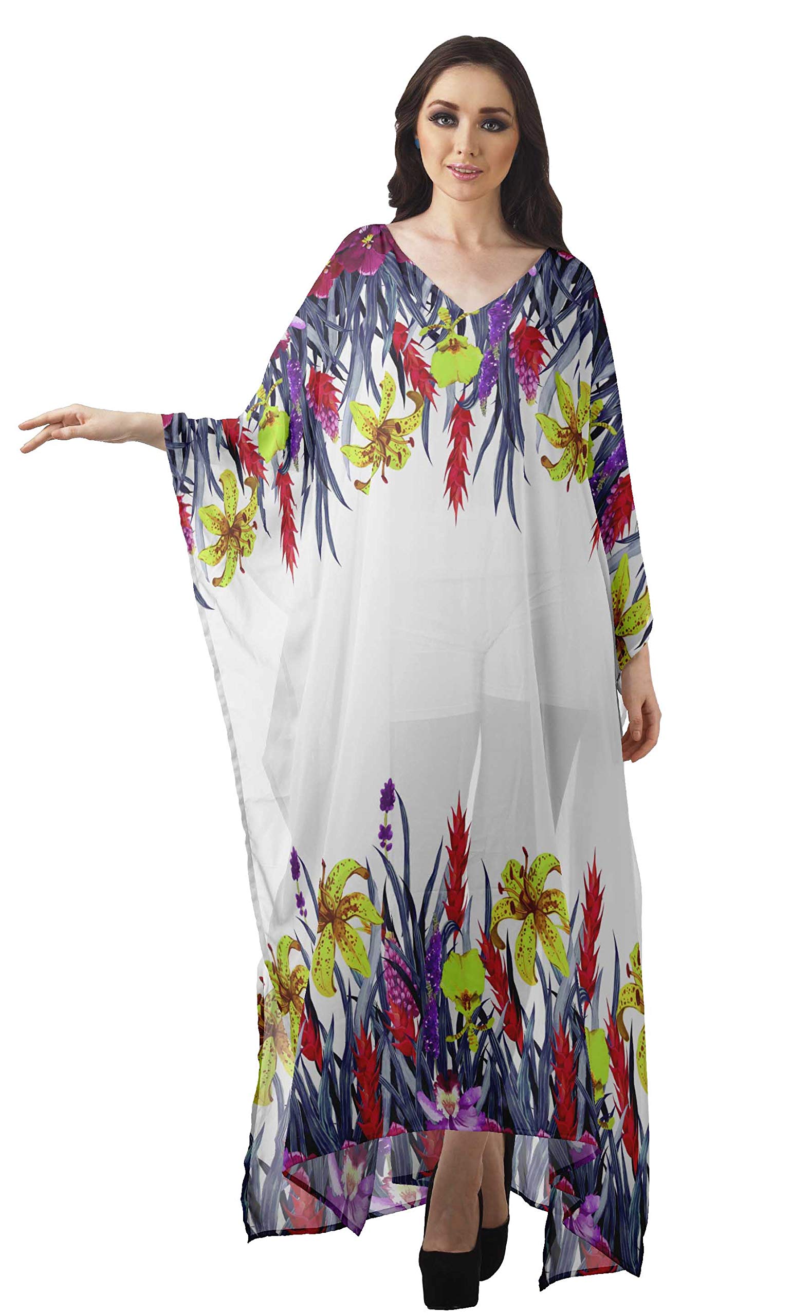 Moomaya Women's Sheer Turkish Kaftan Beach Cover Up Dress - Lightweight Swimwear Coverup for Pool, Vacation & Summer Outfits