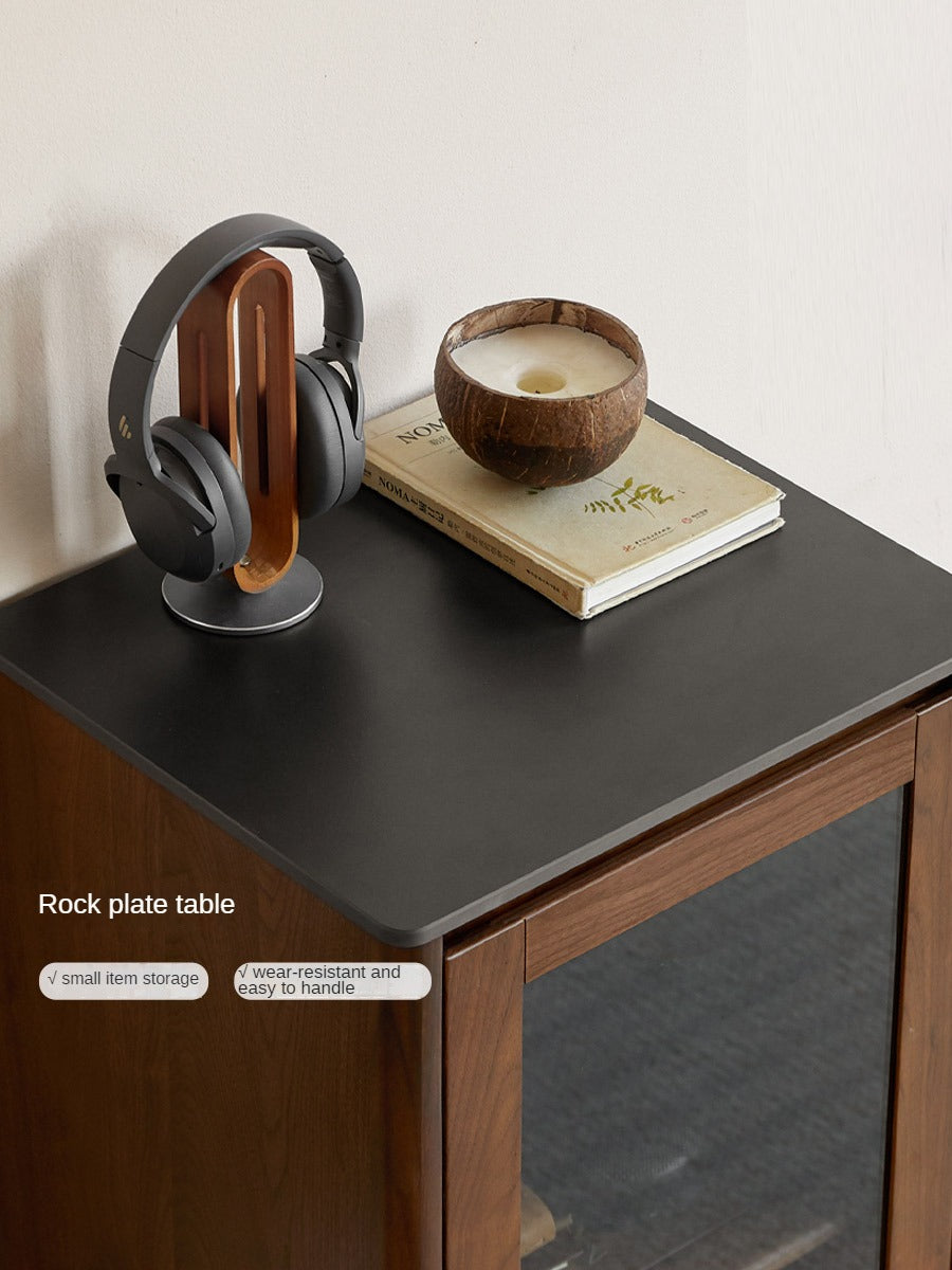 Solid Black Walnut Wood Rocking Side Cabinet - Handcrafted Rustic Nightstand for Bedroom, Living Room & Office Furniture