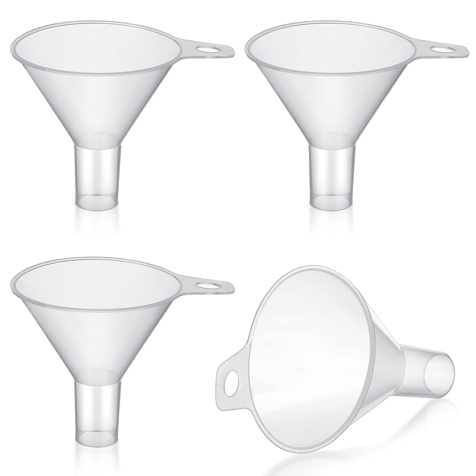 4 Pack Small Plastic Funnels - 2.56 Inch Clear Wide Mouth for Filling Water, Powder, Essential Oils & Perfumes - Perfect for Kitchen, Bathroom, Garage & DIY Projects