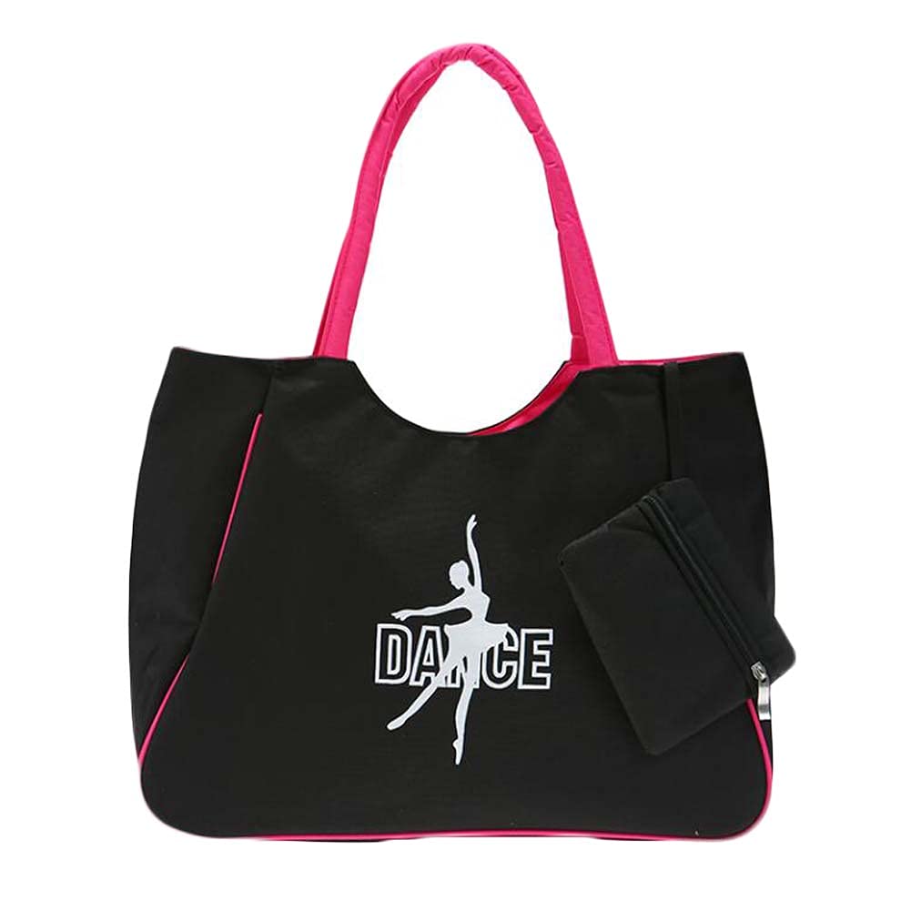 Girls Ballet Dance Tote Bag - Nylon Gymnastics Shoulder Bag for Dance Class, Black