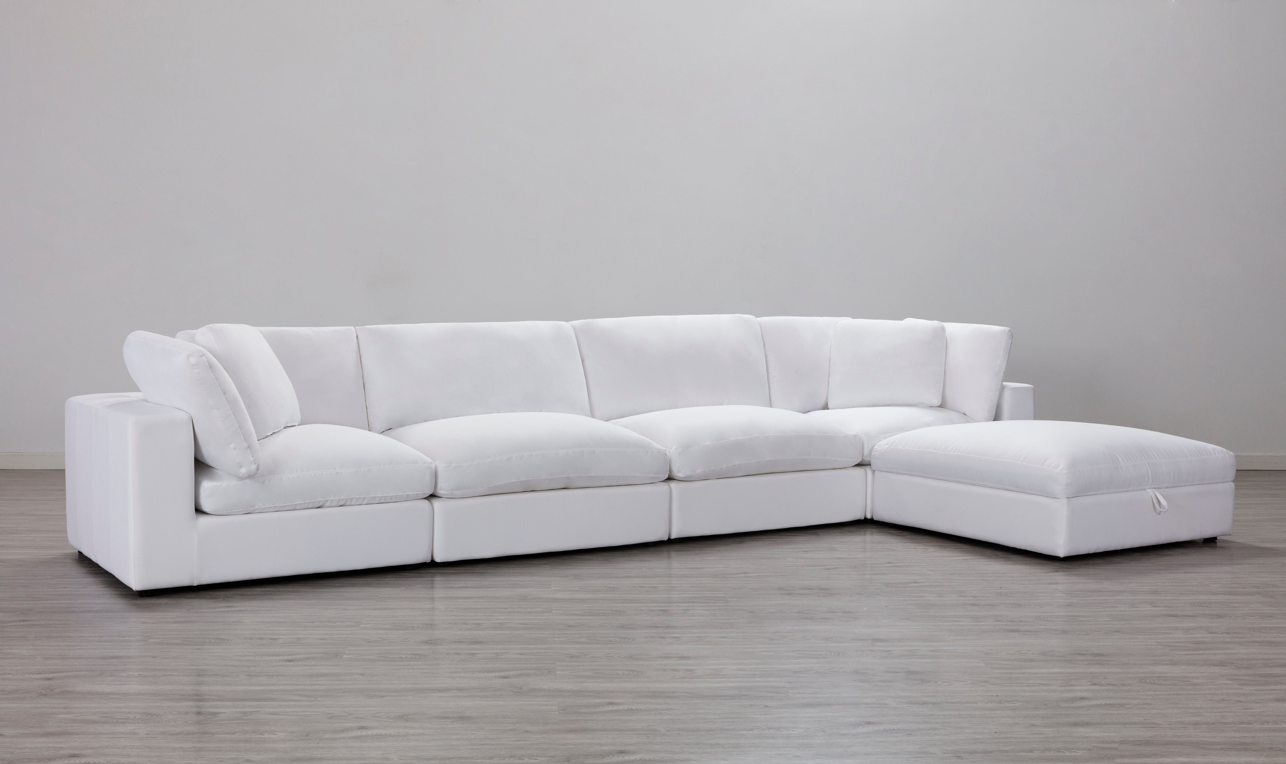 Rivas Modern 5-Piece Modular Sectional Sofa with Ottoman - Feather Filled Cushions, White | Perfect for Living Room, Lounge & Family Room Comfort