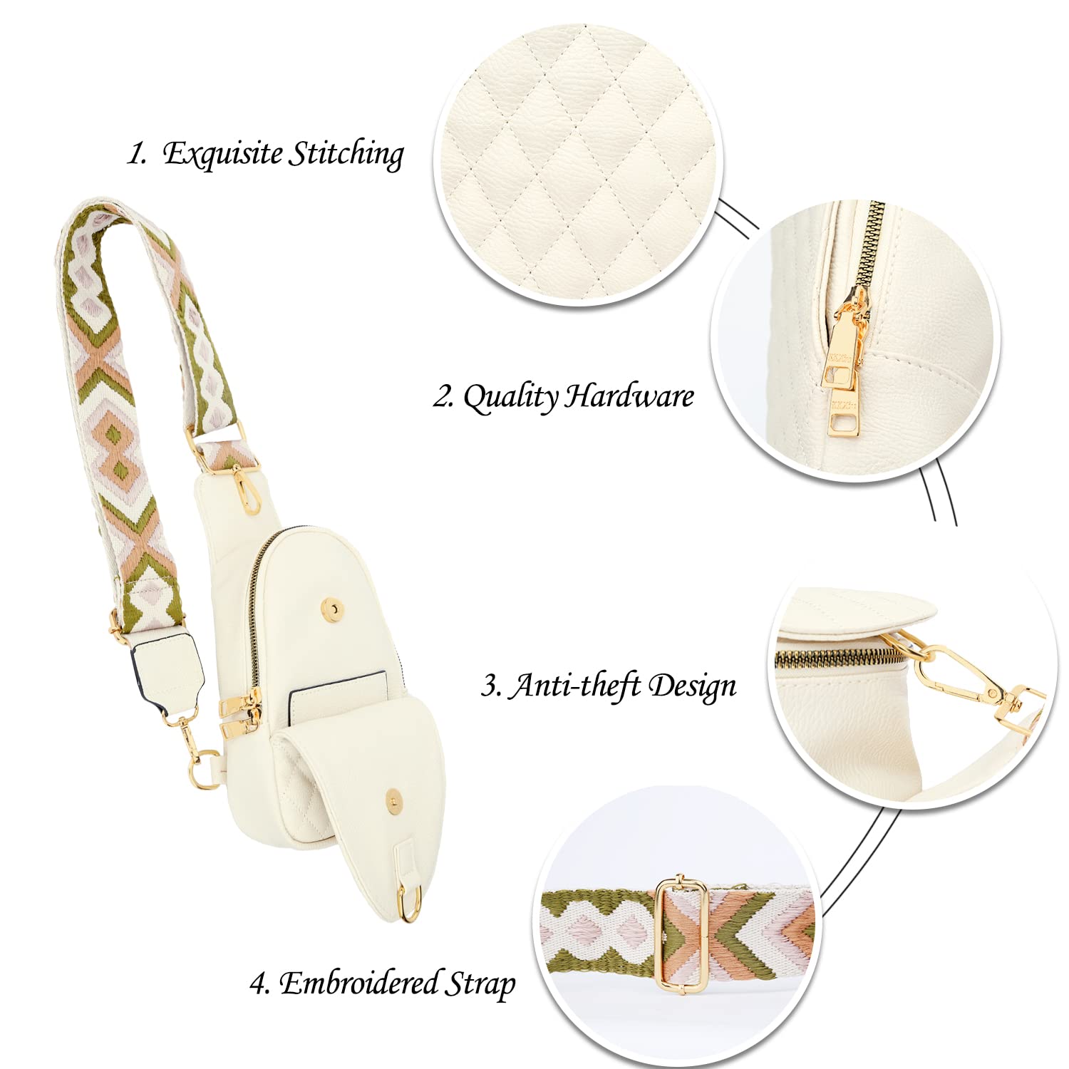 KKXIU Women's Leather Crossbody Sling Bag - Small Fashion Shoulder Purse with Phone Pocket, Travel Fanny Pack for Teens & Adults (White) - Perfect for Daily Use, Shopping, Travel & Outdoor Activities
