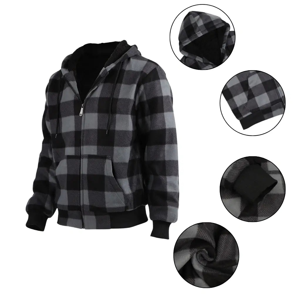 Men's Plaid Sherpa Lined Sweatshirt - Warm Flannel Shirt Jacket for Winter, Cozy Fleece-Lined Pullover for Outdoor Activities & Casual Wear