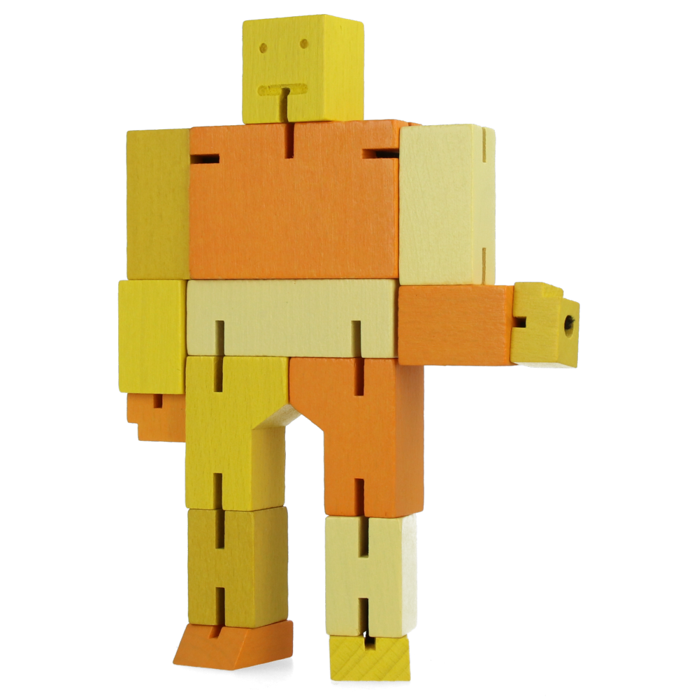 Small Yellow Cubebot - Wooden Puzzle Toy for Kids & Adults | Perfect for Stress Relief, Office Decor & STEM Learning