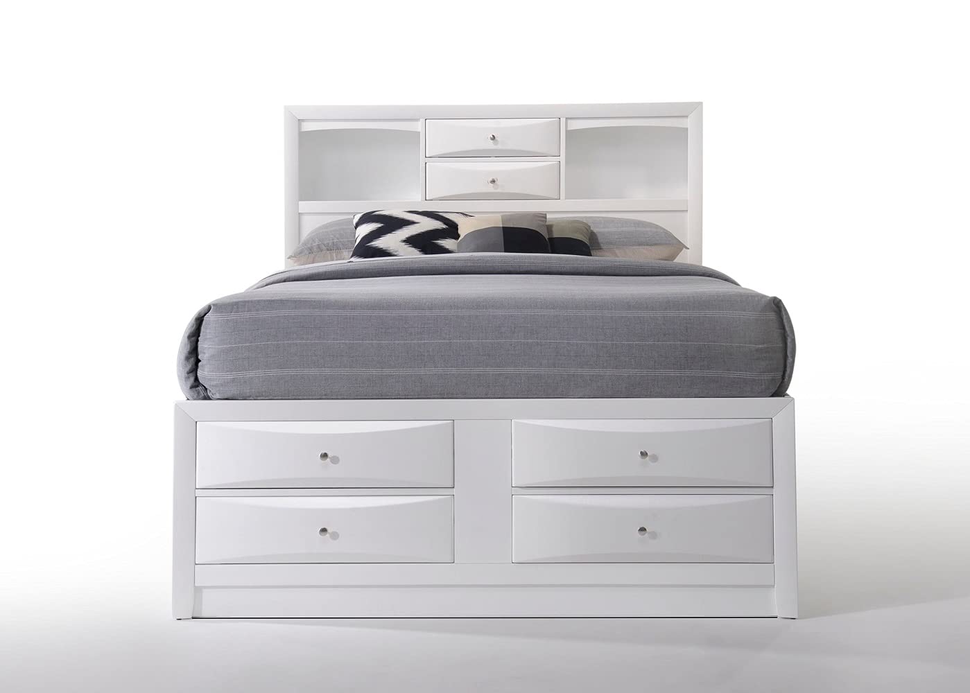 Elountik Ireland Wood Bed Frame with Storage Drawers & Headboard Shelf - Full Size White Platform Bed for Guest Room & Master Bedroom - Space Saving Storage Solution for Small Apartments & Modern Homes