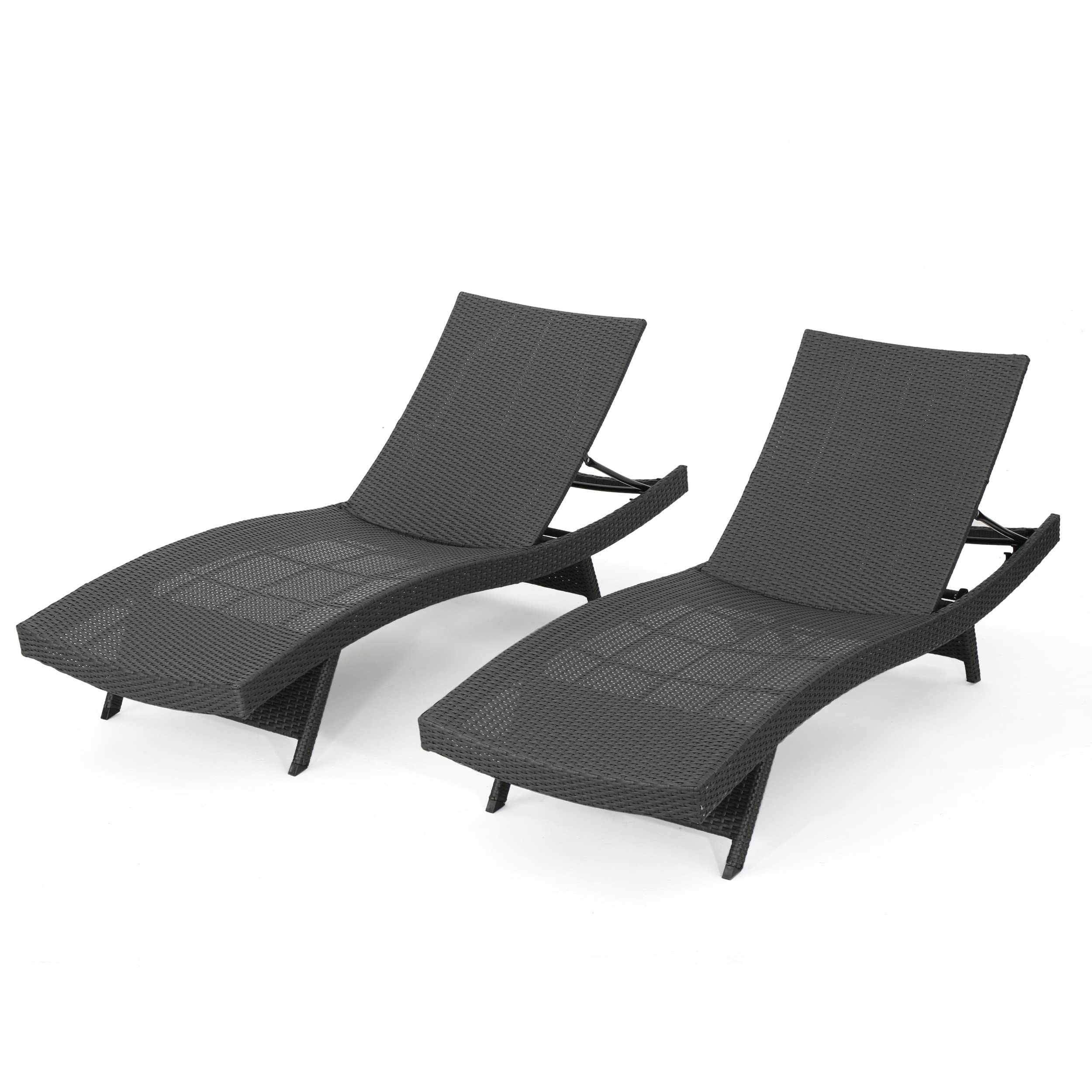 Christopher Knight Home Salem Outdoor Wicker Chaise Lounge Chairs, 2-Piece Set, Grey - Perfect for Poolside Relaxation, Patio Lounging & Backyard Sunbathing