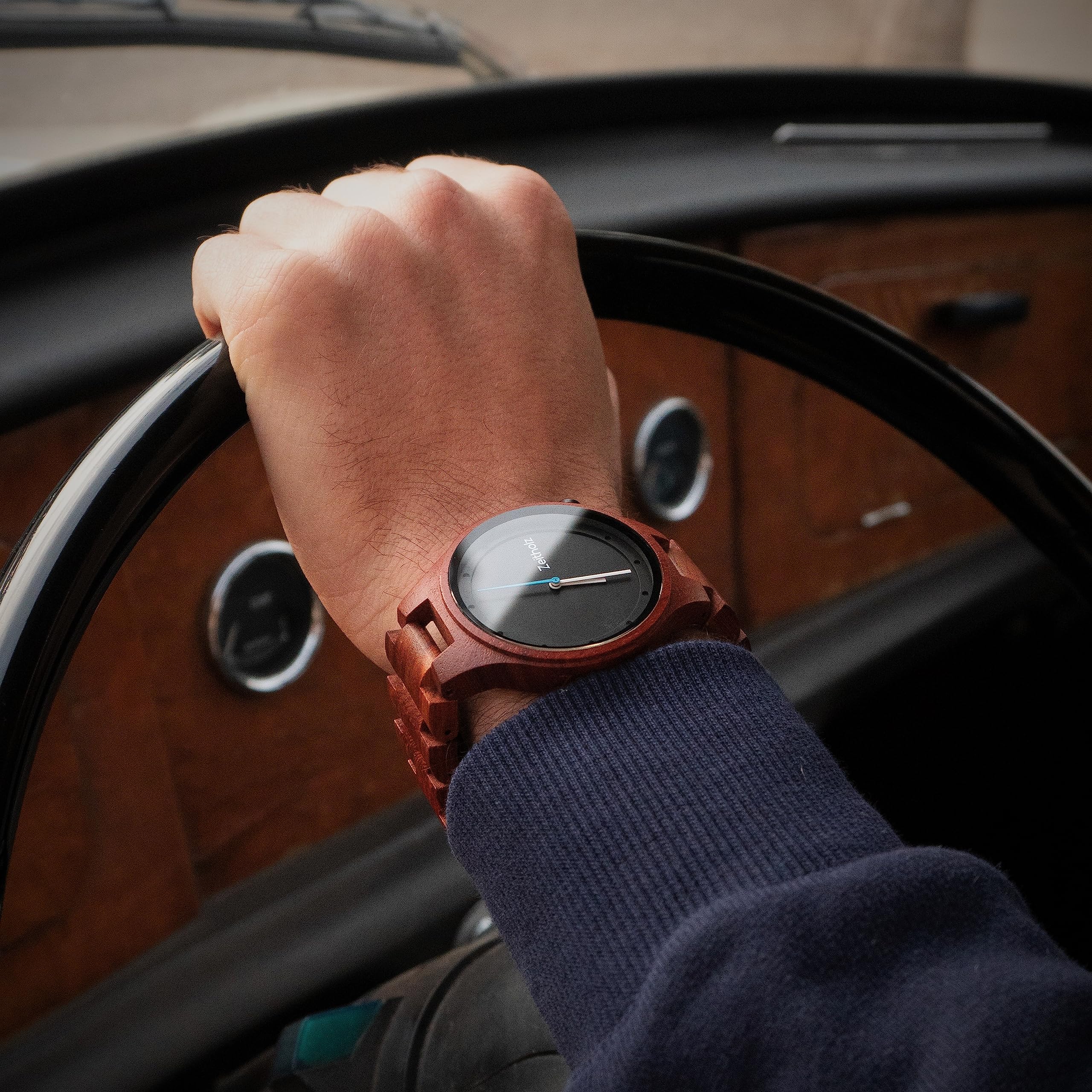 Zeitholz Men's Wooden Watches - 100% Natural Wood, Japanese Quartz Movement, Big Face Analog Watch (42mm) - Perfect for Casual Wear, Outdoor Activities & Unique Gifts - Stolpen Collection