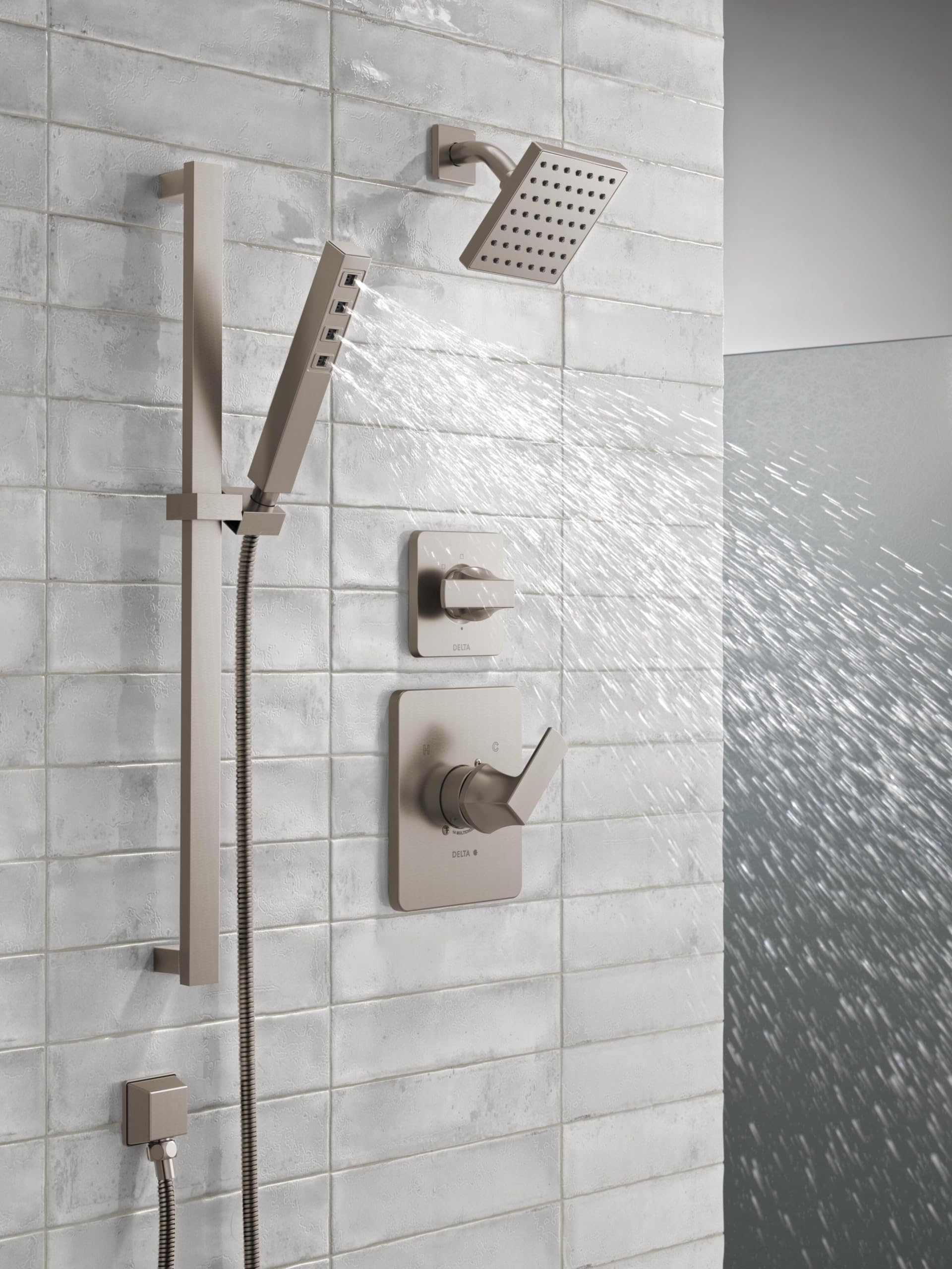 Delta Faucet H2Okinetic Single-Spray Handheld Shower Head with Slide Bar - Brushed Nickel Finish, Adjustable Stainless Steel Hose, Detachable Shower Head (Model 51567-SS) - Perfect for Bathroom Renovation, Spa-Like Shower Experience, and Water-Saving Home Upgrades