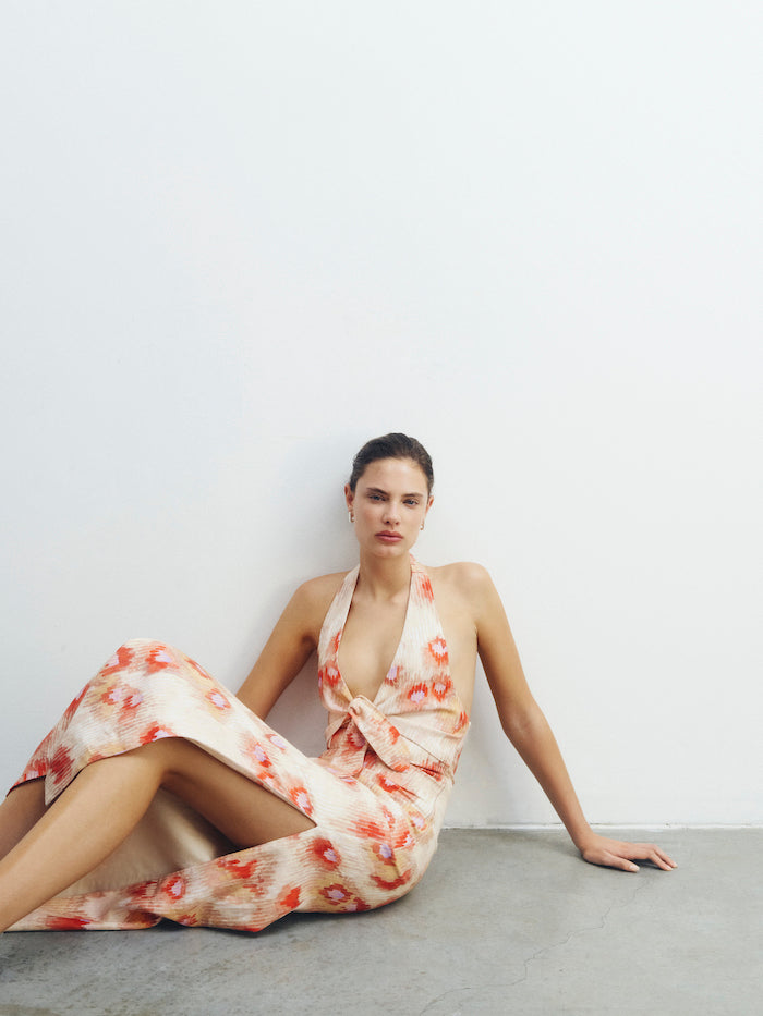 Fiorella Tie Midi Dress - Women's Floral Summer Wrap Dress with Belt | Perfect for Weddings, Parties & Office Wear