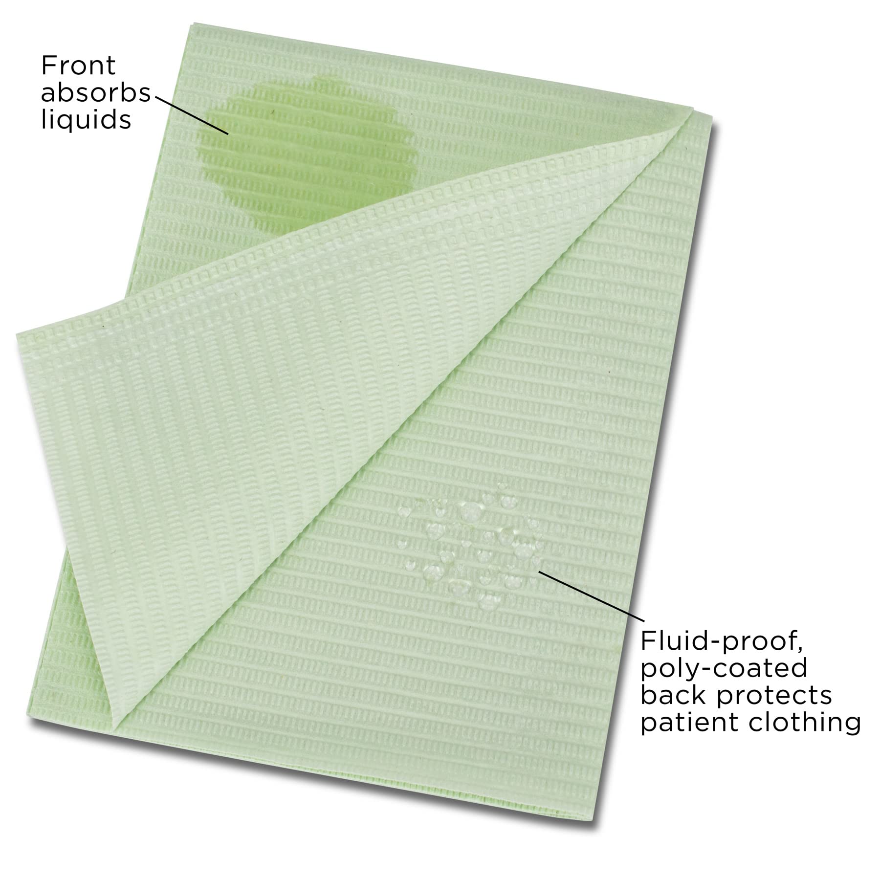 Practicon 125 Pack Green Disposable Patient Bibs - 18