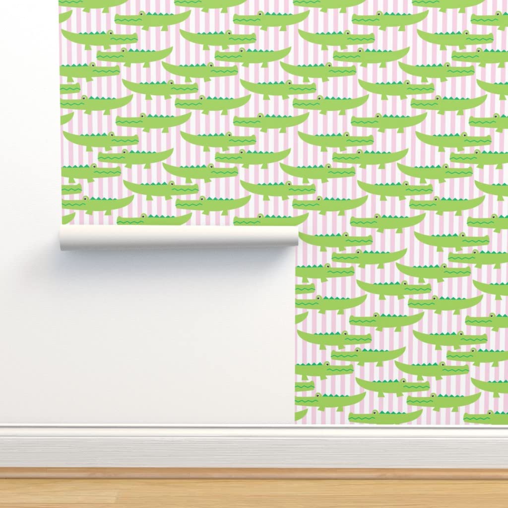 Peel and Stick Removable Wallpaper 12ft x 2ft - Pink Striped Nursery Wallpaper with Cute Animal Quilt Design for Baby Girl Room Decor | Perfect for Nursery, Bedroom, Playroom and DIY Home Decor Projects