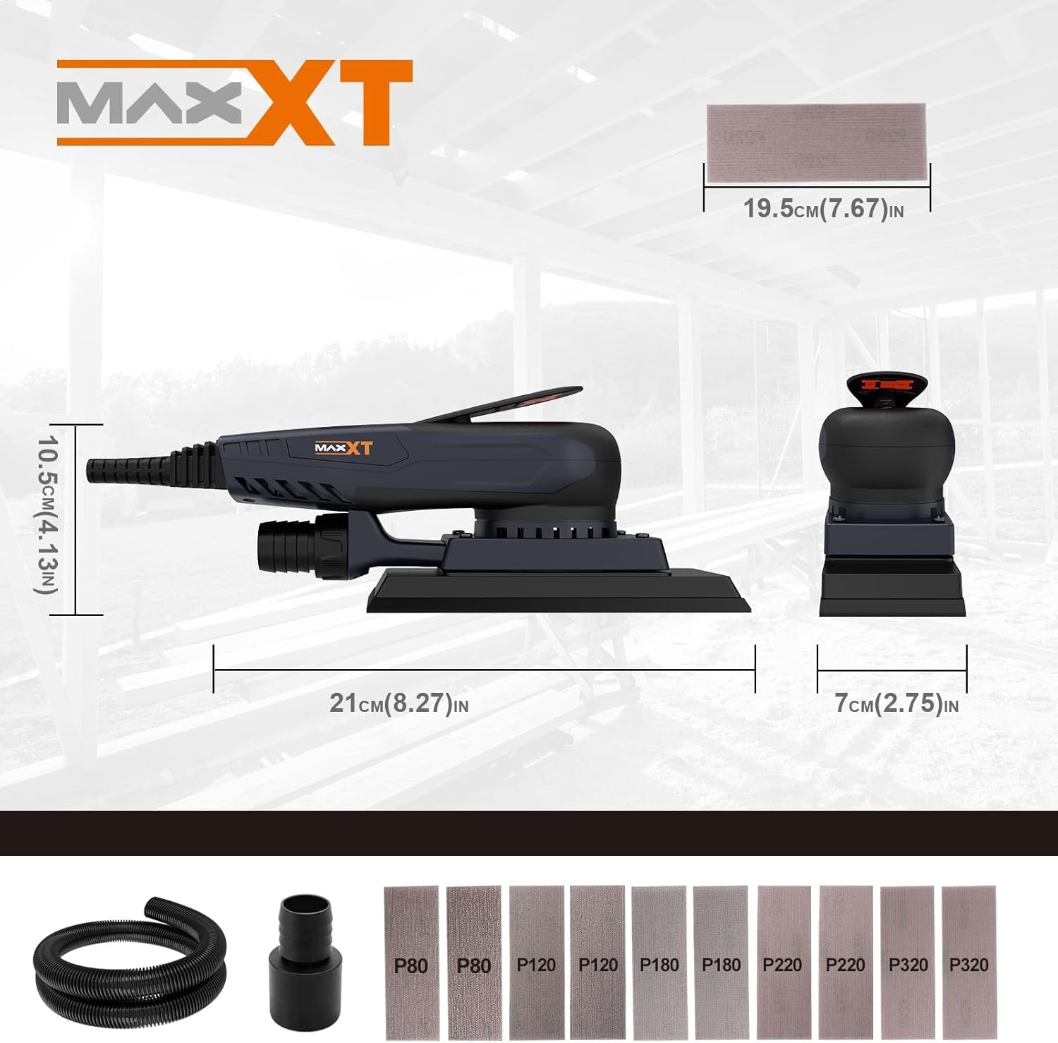 MAXXT 350W Brushless Electric Sheet Sander - 3mm Orbital, 10000RPM Variable Speed, 3A Multi-Function Corded Palm Sander with 10 Sanding Papers - Perfect for Woodworking, Furniture Refinishing & DIY Home Projects