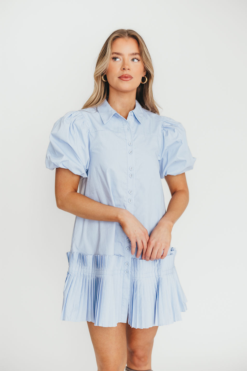 Alicia Pleated Hem Mini Dress in Powder Blue - Flowy Summer Dress for Women, Casual & Party Wear, Perfect for Beach, Date Night & Special Occasions