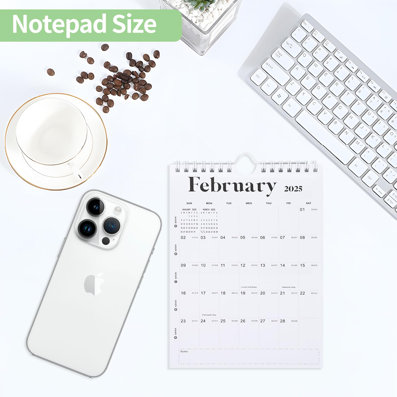 Lbylyhxc 2025 Mini Wall Calendar (8.5x5.5 Inches) - 18-Month Planner from July 2024 to December 2025 with Stickers - Compact Desk, Fridge & Bulletin Board Organizer for Home, Office & School - White