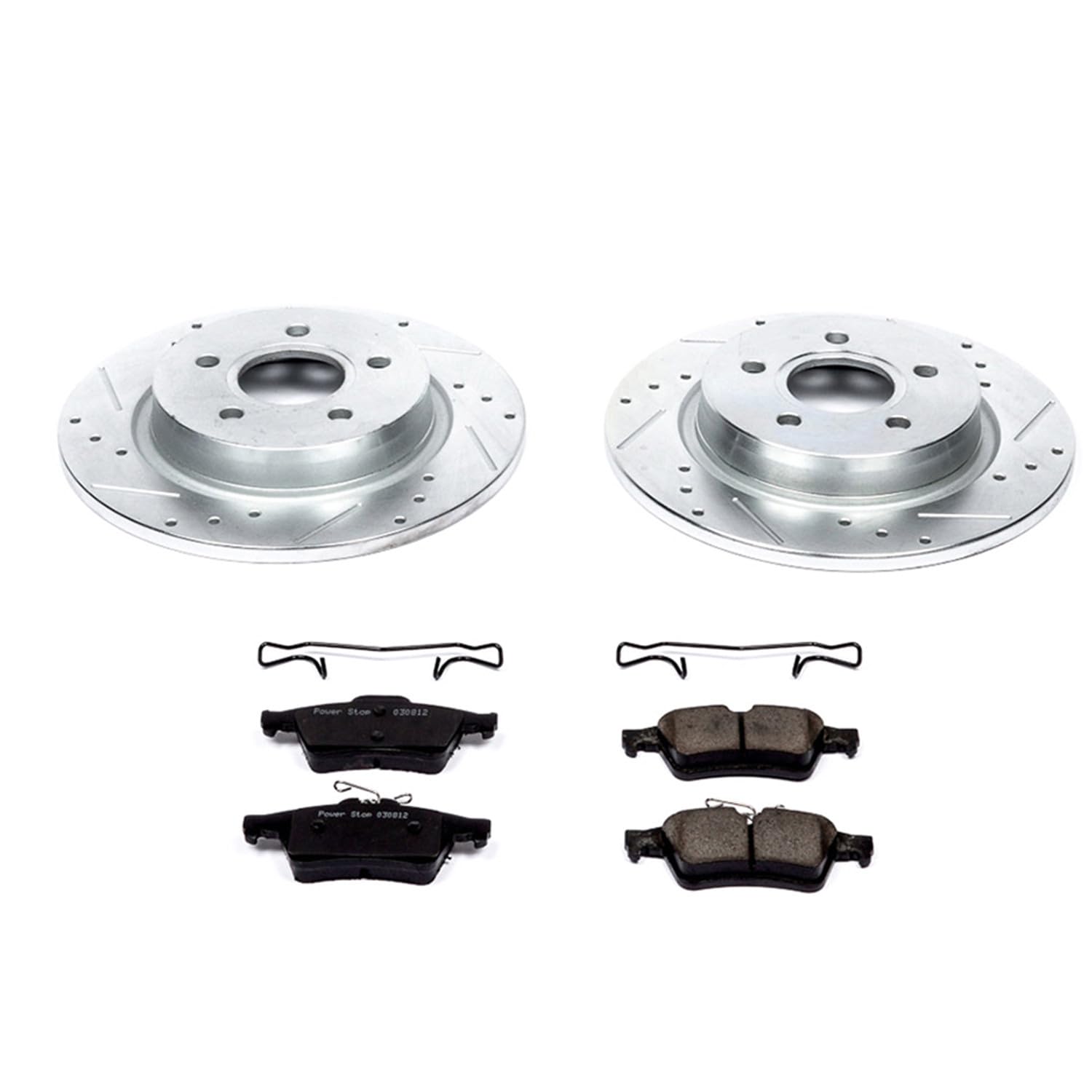 Power Stop K4613 Rear Z23 Carbon Fiber Brake Pads & Drilled/Slotted Rotors Kit - High Performance Braking for Trucks, SUVs & Performance Vehicles