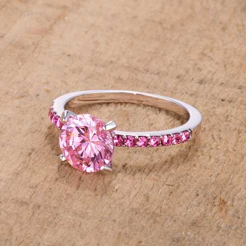 2.3CT Pink Cubic Zirconia Rhodium Plated Ring for Women - Elegant Engagement, Wedding, Anniversary Gift Idea
