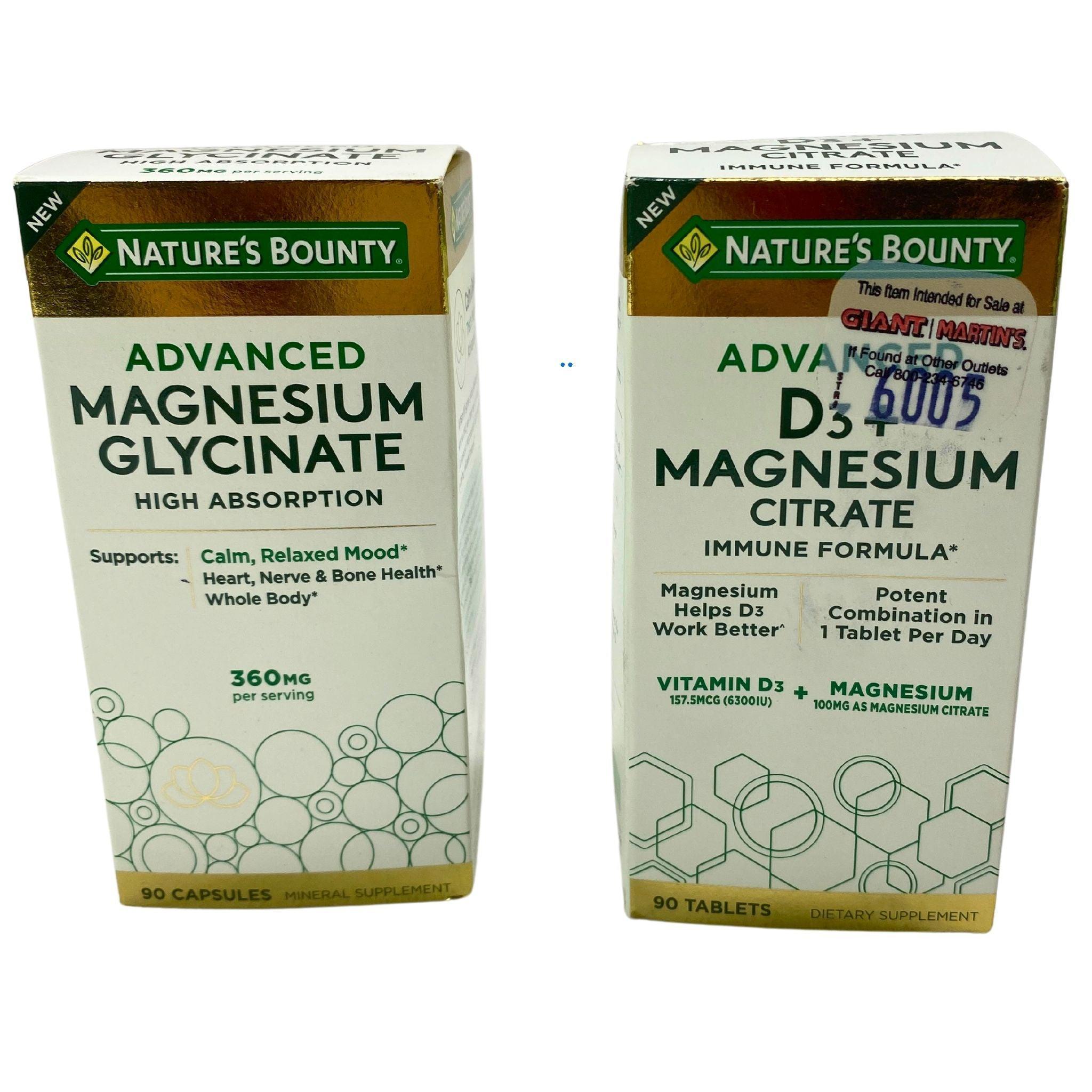 Nature's Bounty Advanced Magnesium Glycinate & D3 with Magnesium Citrate - High Absorption Immune Support Supplement - 50 Capsules - Supports Muscle Relaxation, Bone Health & Better Sleep