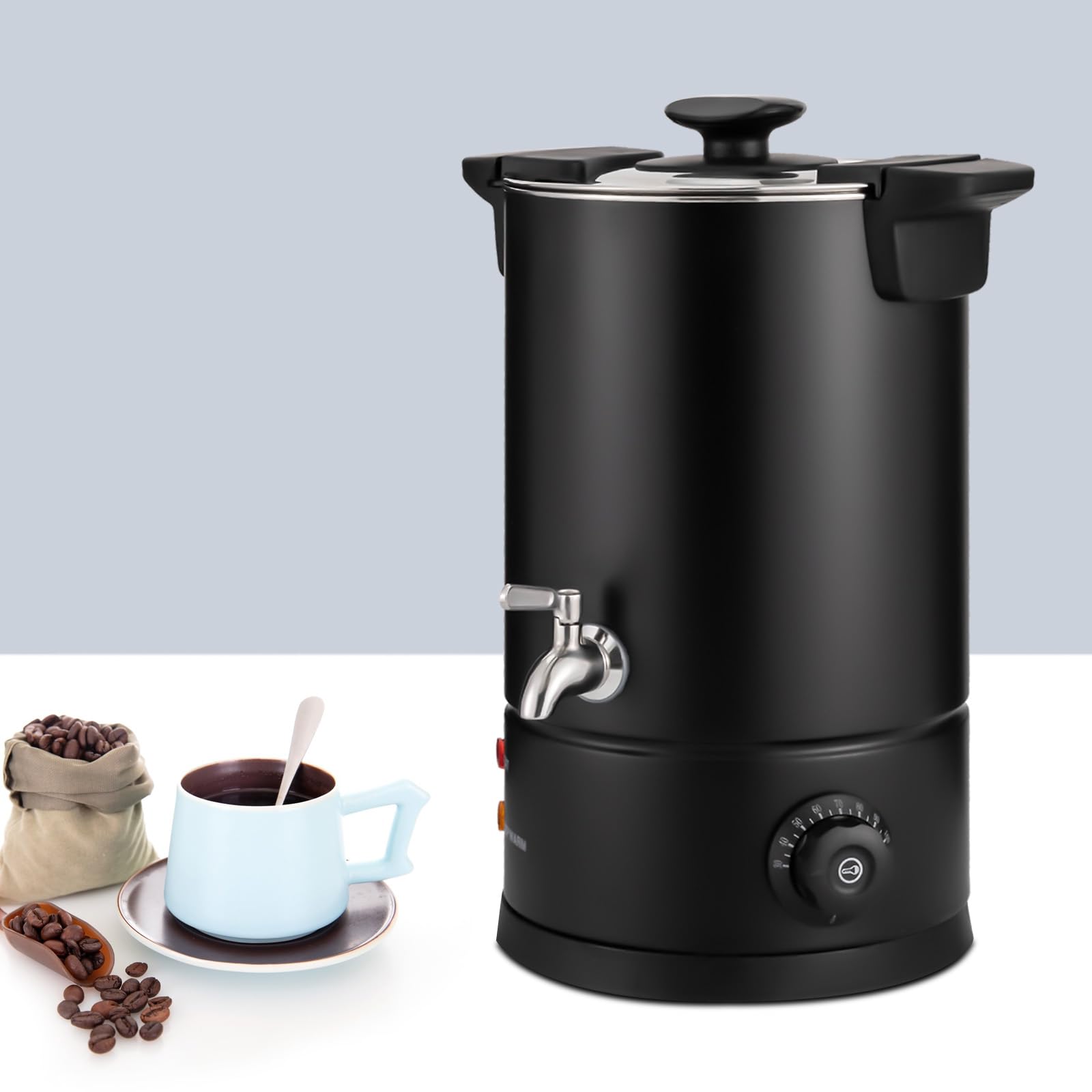 Commercial 304 Stainless Steel Coffee Urn - 50 Cup Large Capacity Coffee Maker with Plastic Filter, Double-Wall Insulation for Heat Retention, 8L (1KW) - Perfect for Offices, Catering Events, and Large Gatherings