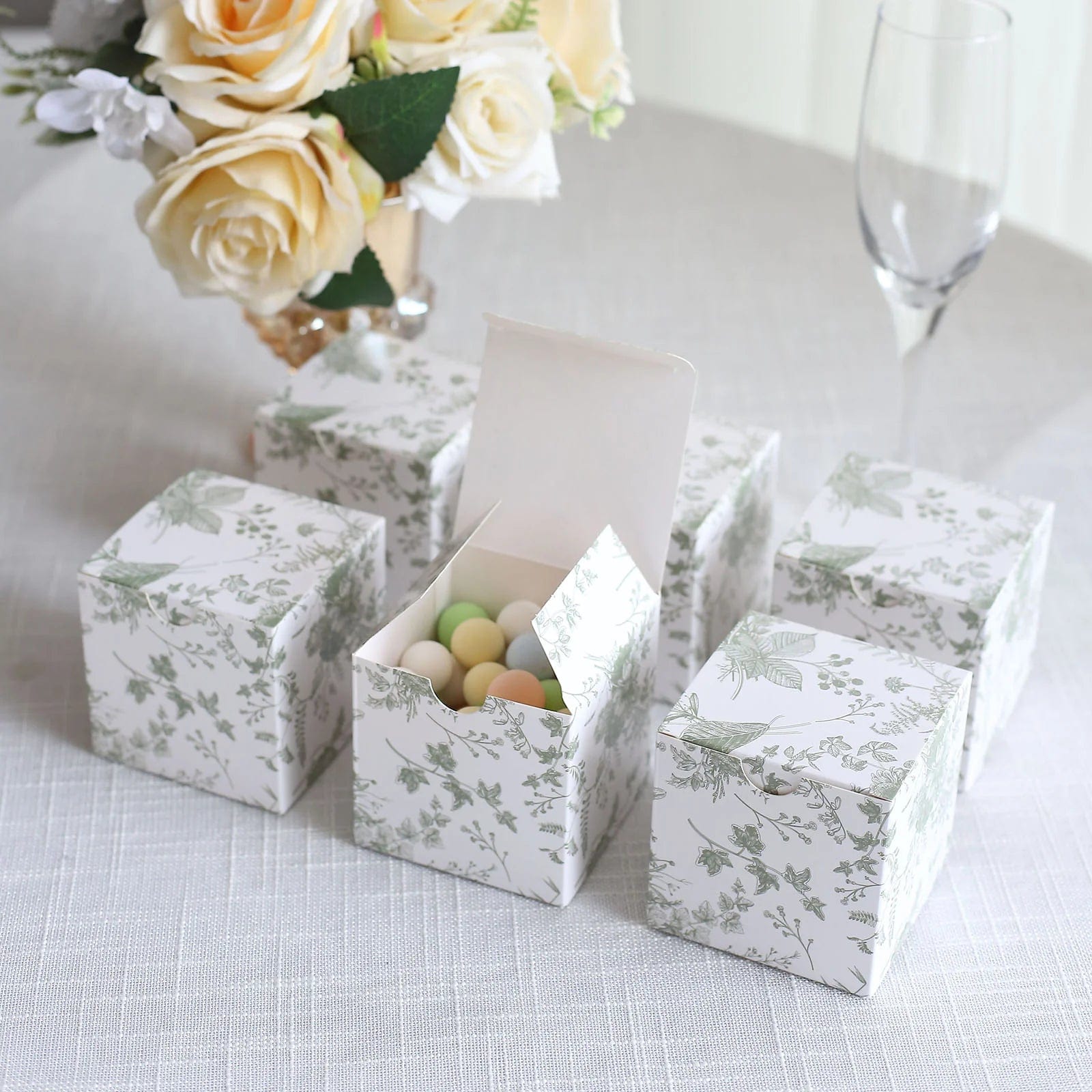 25 Pack 3x3 Inch Square Floral Printed Favor Gift Boxes - White - Perfect for Wedding Favors, Party Decorations and Small Gift Packaging