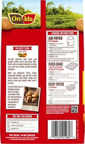Ore-Ida Extra Crispy Seasoned Crinkles French Fries - Frozen Fried Potatoes 26oz Bag - Perfect for Family Dinners, BBQs & Game Day Snacks