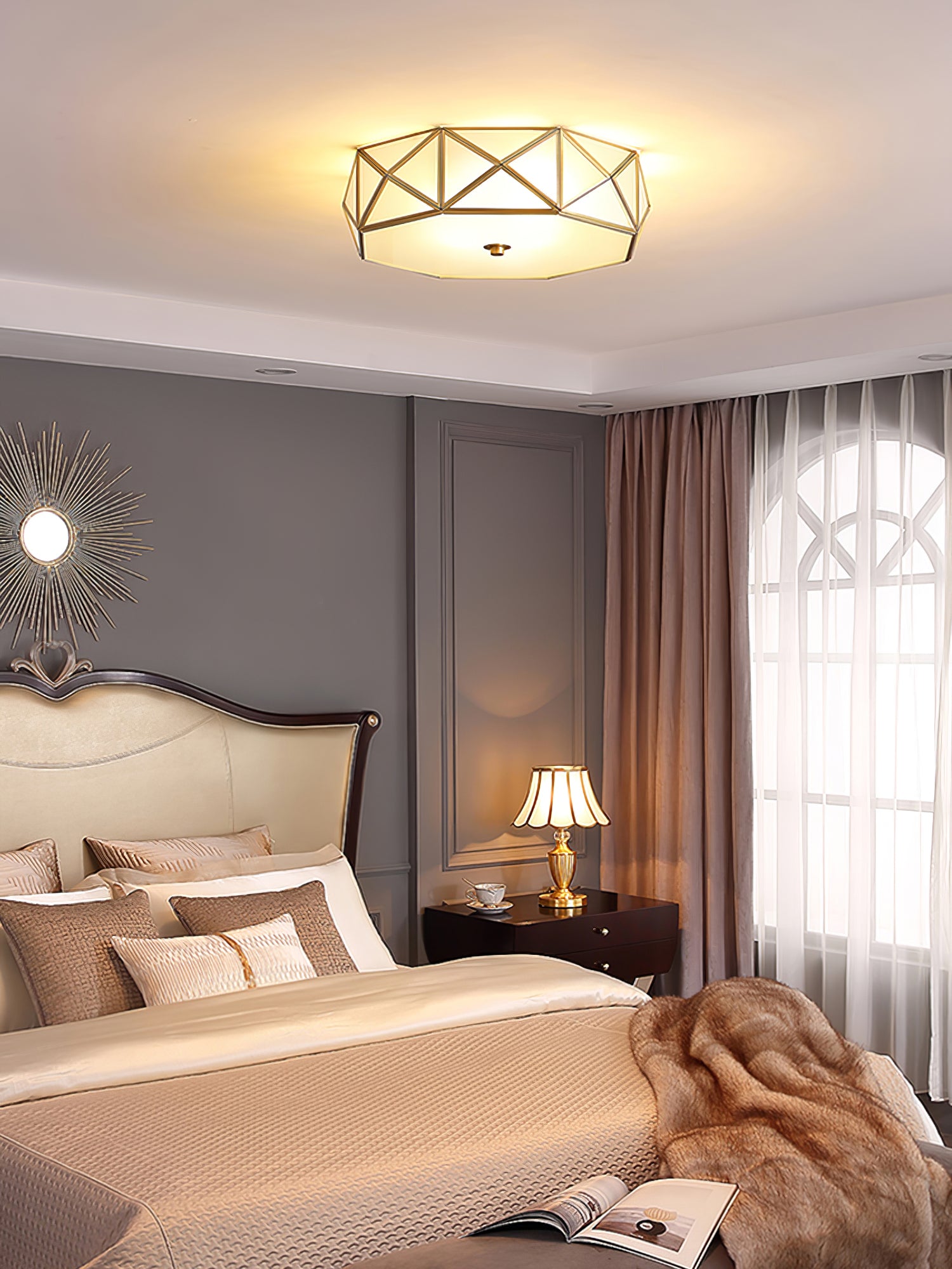 Modern Geometric Flush Mount Ceiling Light Fixture - Sleek LED Lighting for Bedroom, Living Room & Kitchen | Energy-Efficient Home Decor