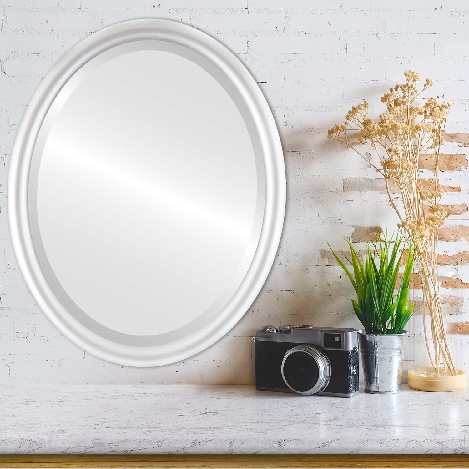 Oval Wooden Beveled Wall Mirror - Silver Finish - 22x26 Inches - Elegant Home Decor for Bathroom, Vanity, Bedroom, Living Room & Hallway - Perfect for Adding Style and Light to Any Space