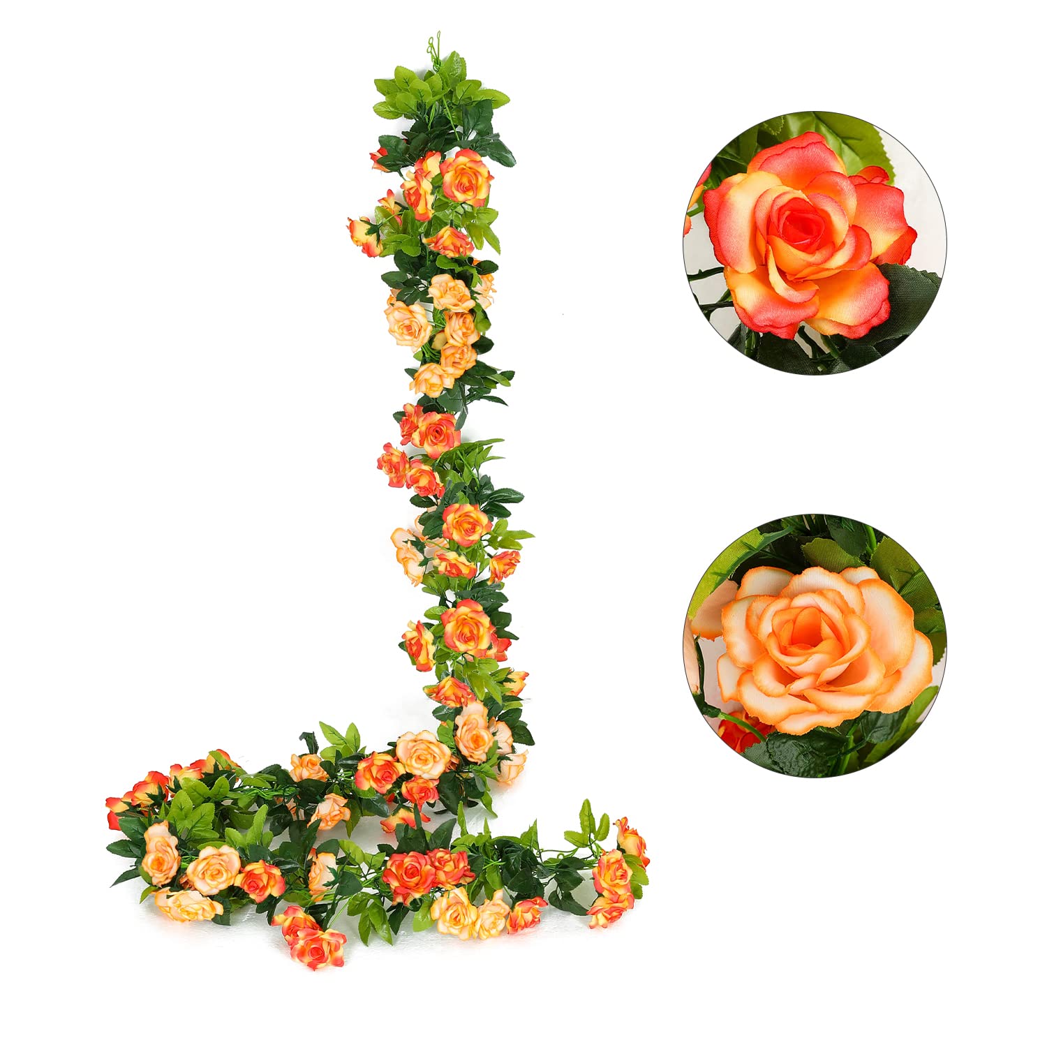 JUSTOYOU 2 Pack 15.8FT Artificial Rose Garland - Silk Fake Rose Vines for Wedding Arch, Home Backdrop, Party Decorations - Elegant Floral Arrangement for Indoor/Outdoor Events, Photo Booth & Room Decor