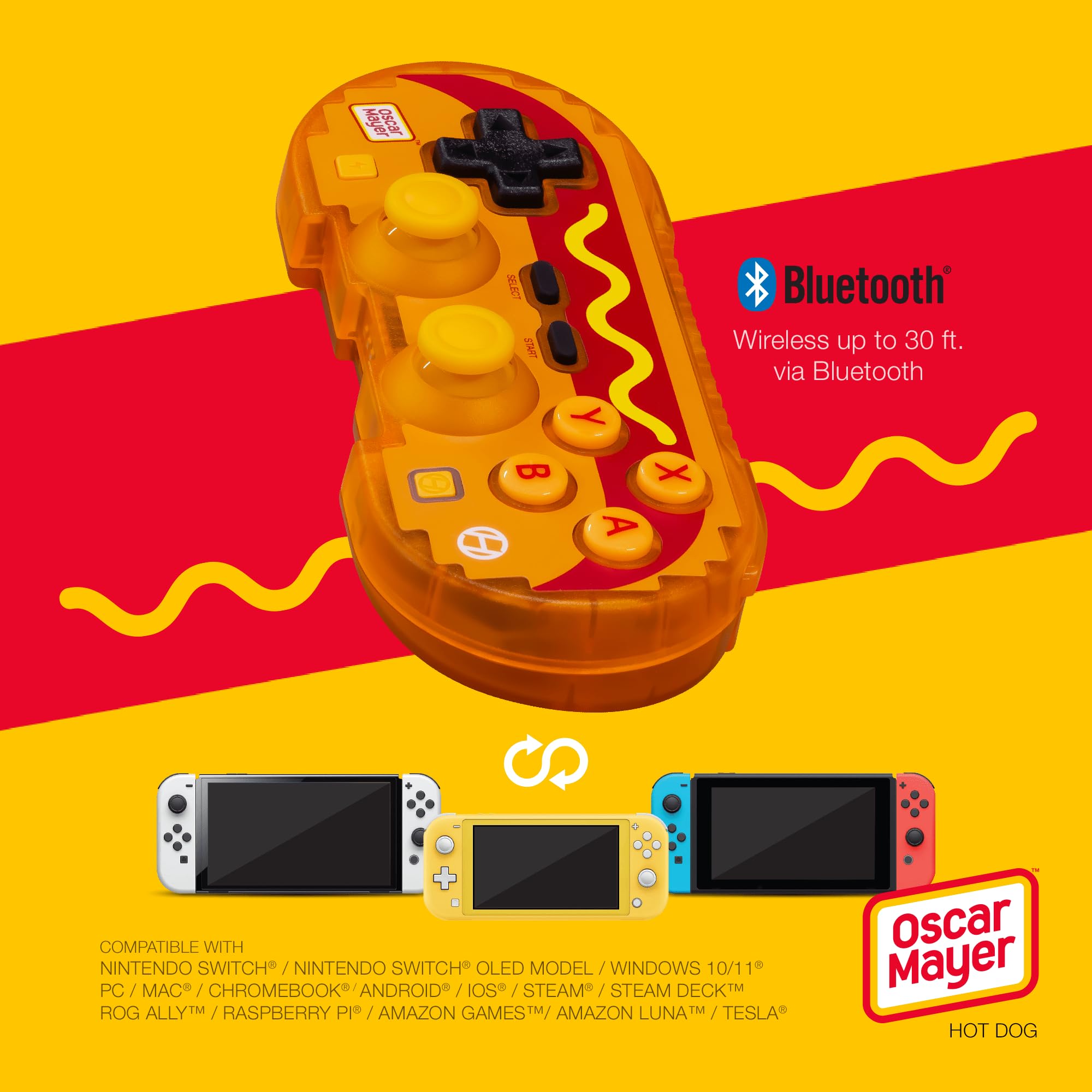 Hyperkin Limited Edition Pixel Art Bluetooth Controller - Officially Licensed Oscar Mayer Hot Dog Edition for Nintendo Switch, PC, Mac, Android & iOS - Retro Gaming Accessory for Parties & Collectors