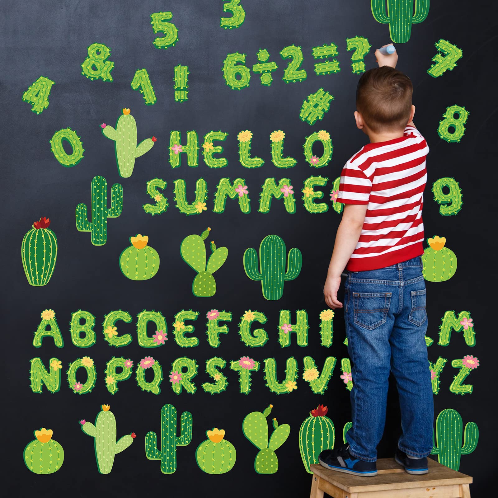 Whaline 110Pcs Cactus Classroom Decor Set - Alphabet Letters, Numbers & Symbols Cutouts for Bulletin Boards, DIY Projects, Back to School Decorations - Perfect for Kids Classroom, Summer Party, and Cactus-Themed Events