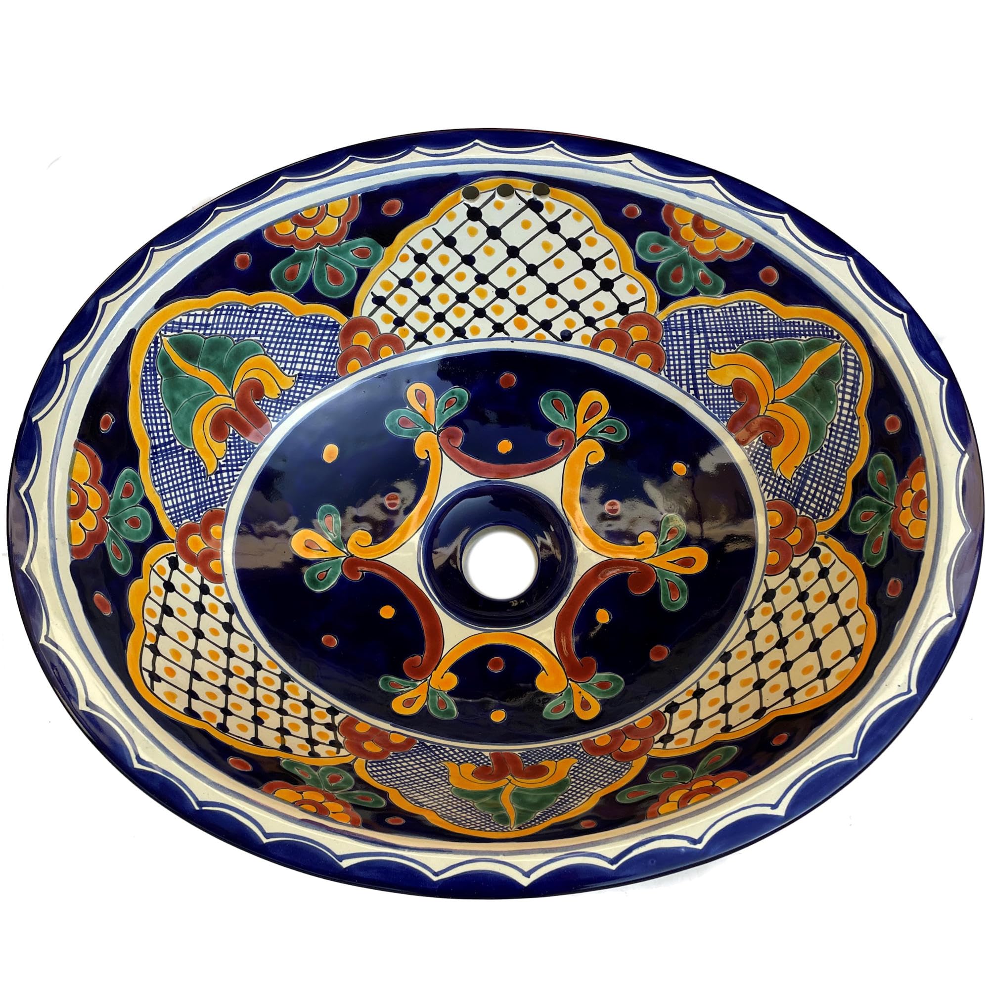 Handmade Ceramic Talavera Sink for Bathroom or Kitchen - Authentic Mexican Style Decorative Farmhouse Sink - Perfect for Southwestern, Spanish, or Rustic Home Decor