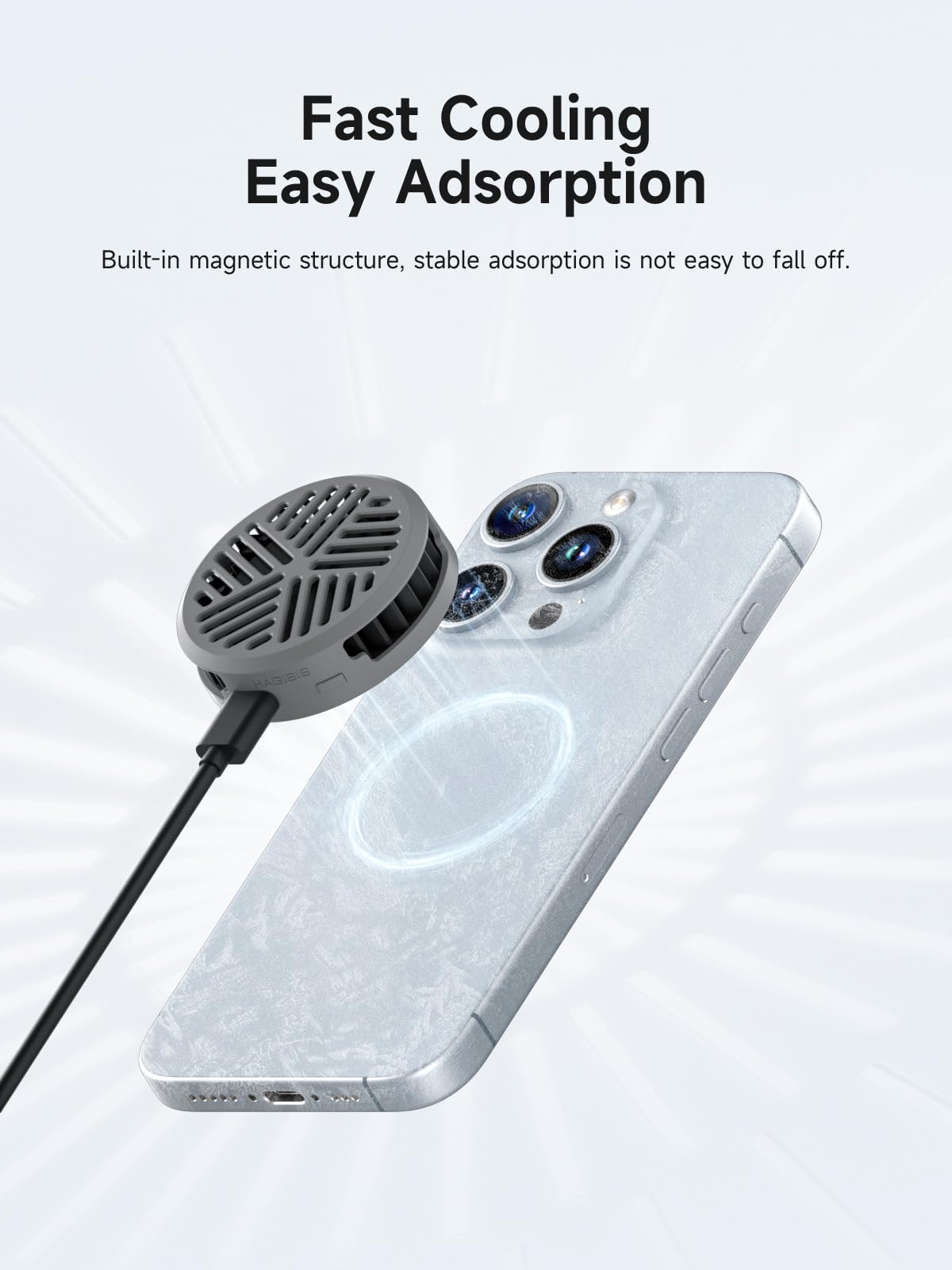 Hagibis Magnetic Phone Cooler - Ultra Thin Portable Cooling Fan for iPhone 16/15 Pro Max, MagSafe, iPad Pro & Android Tablets | Lightweight Phone Radiator | Perfect for Gaming, Streaming & Overheating Protection (Grey)