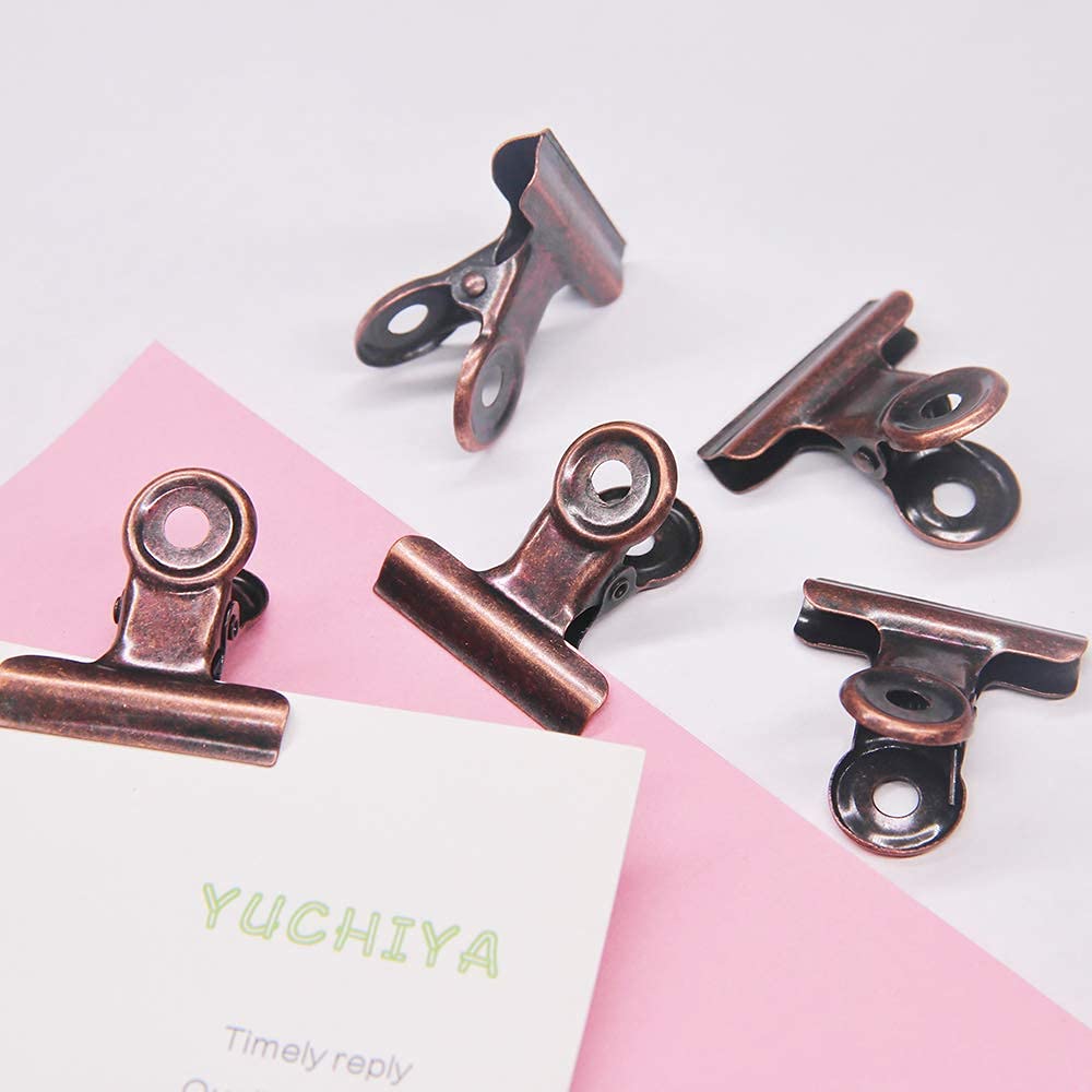Bulldog Clips with Hole for Push-pin | Heavy Duty Spring Metal Binder Clips | Small File Clips for Office, School & Home Organization | Coffee Tea Food Bag Seal Clamps | DIY Photo Grid & Craft Decorative Clips (Copper, 38mm) - Perfect for Document Filing, Snack Storage & Wall Decor