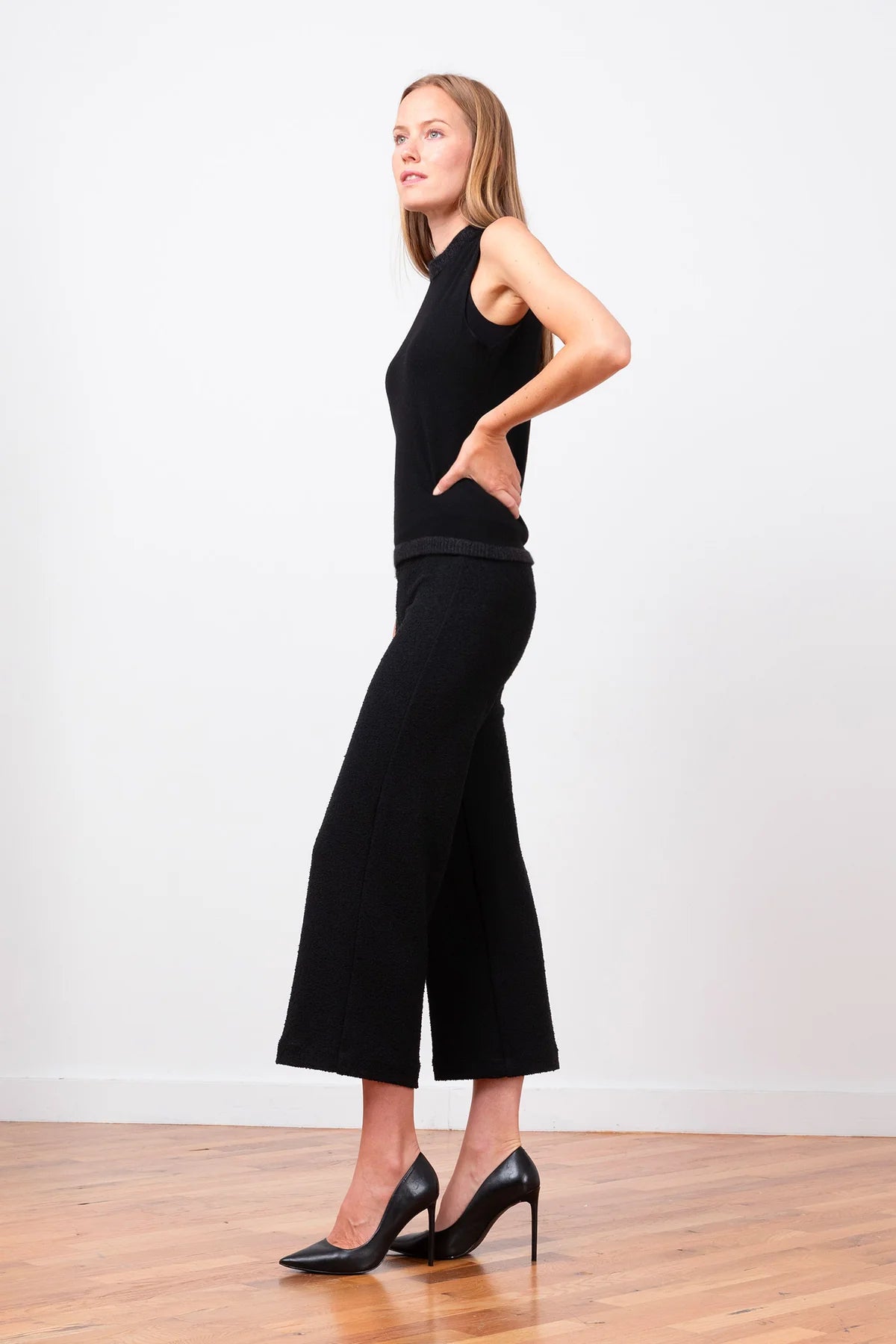 Alex Boucle Pants for Women - High Waisted Stretch Comfortable Black Trousers for Work, Office & Casual Wear