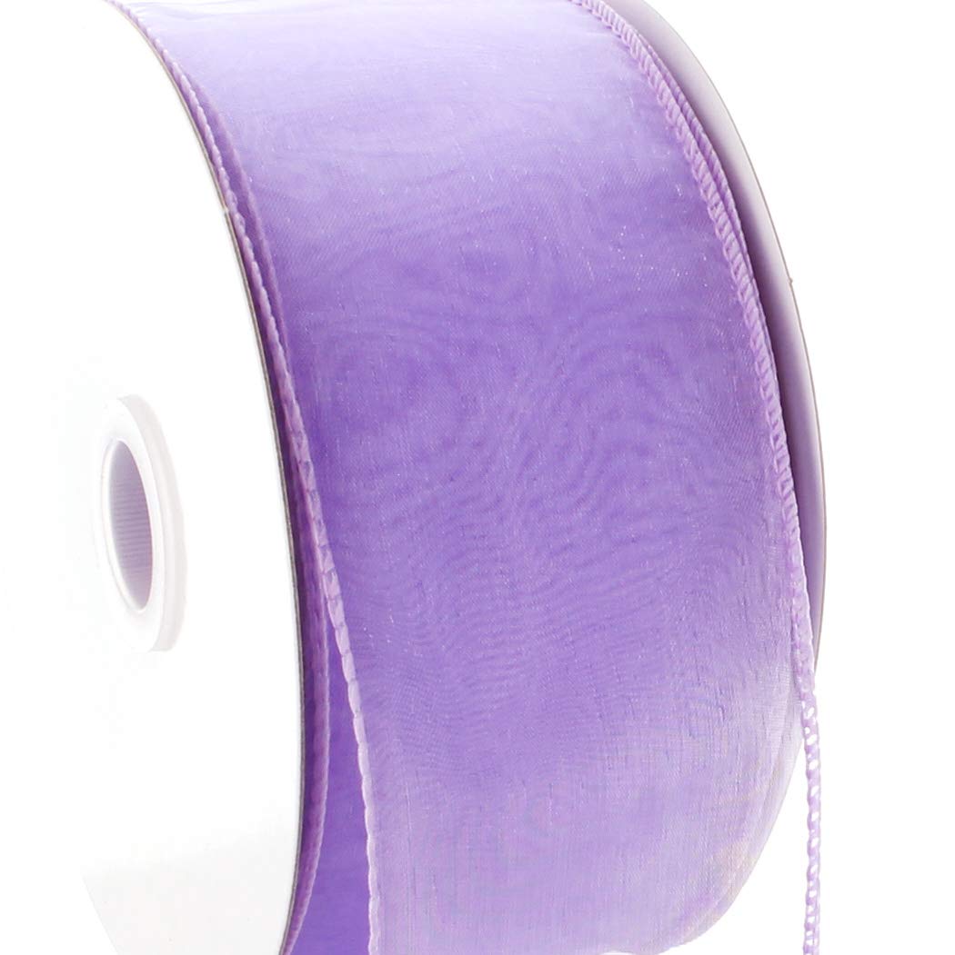 7/8 Inch Wired Sheer Organza Ribbon - Lavender Color - 50 Yards Bulk Spool for Gift Wrapping, Wedding Decorations & Craft Projects
