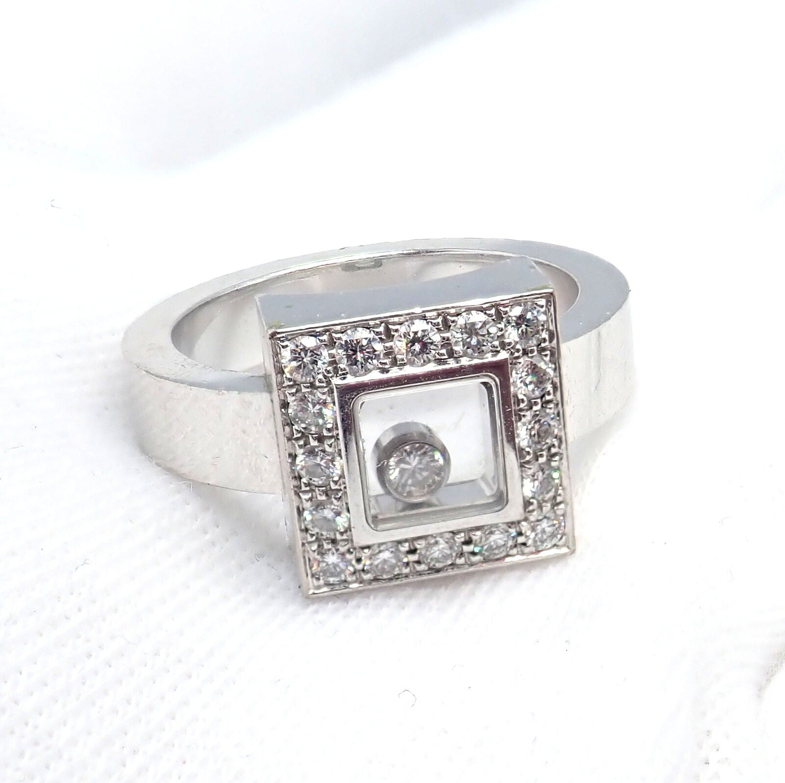 Authentic Chopard 18k White Gold Happy Diamond Ring Size 5.75 - Luxury Jewelry for Weddings, Anniversaries & Special Occasions