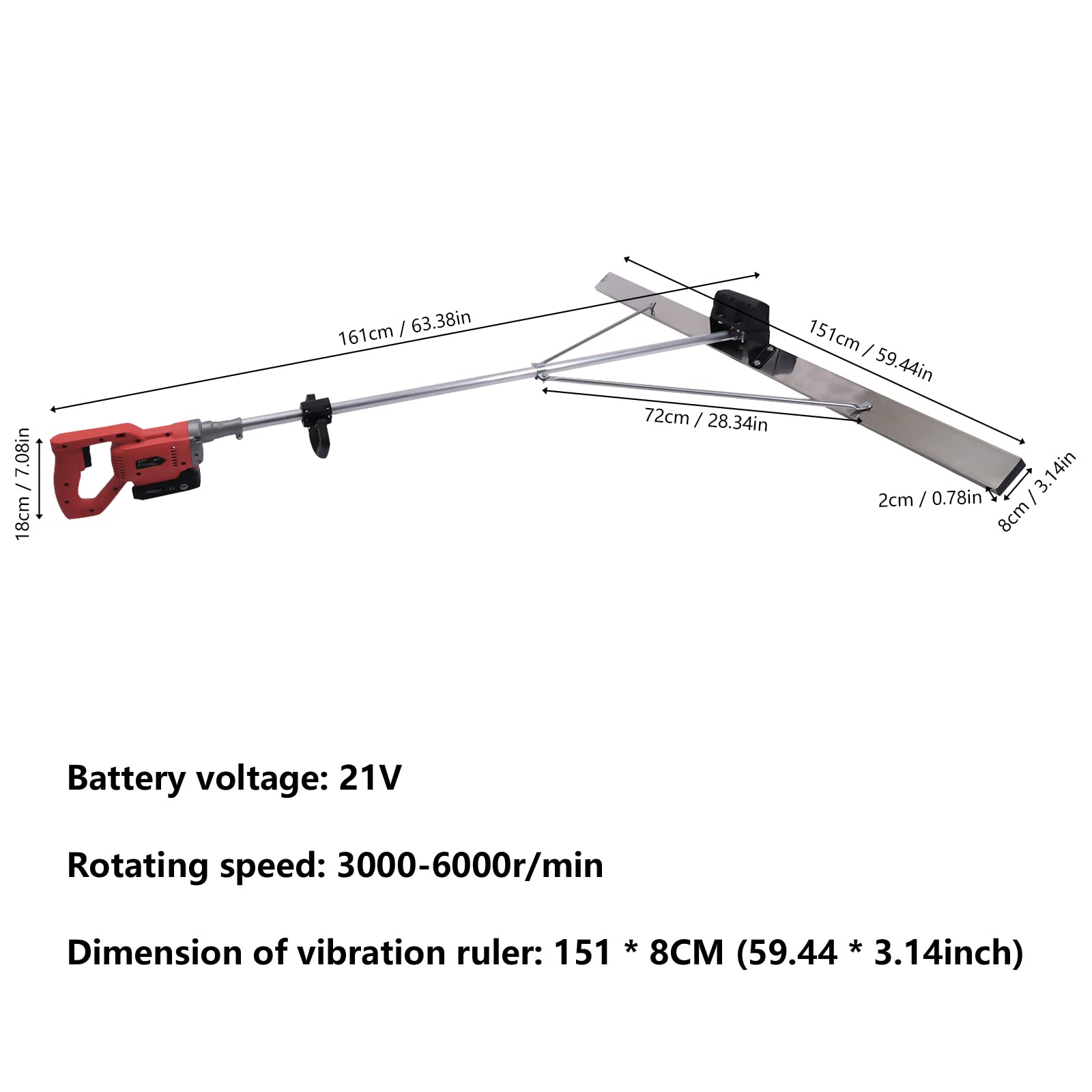 **YIYIBYUS Cordless Concrete Screed Finishing Tool - 4.92FT Stainless Steel Board, Vibratory Power Kit for Smooth Cement Surfaces - Perfect for Driveways, Patios & Floor Leveling**