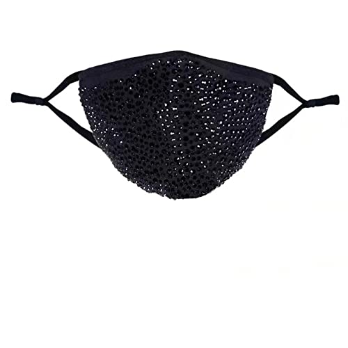Sparkly Rhinestone Face Mask with Elastic Band - Women's Fashion Dustproof Face Covering for Outdoor, Party & Events - Shiny Diamond Glitter Bling Mask (Black) | Perfect for Concerts, Festivals, Halloween & Costume Parties
