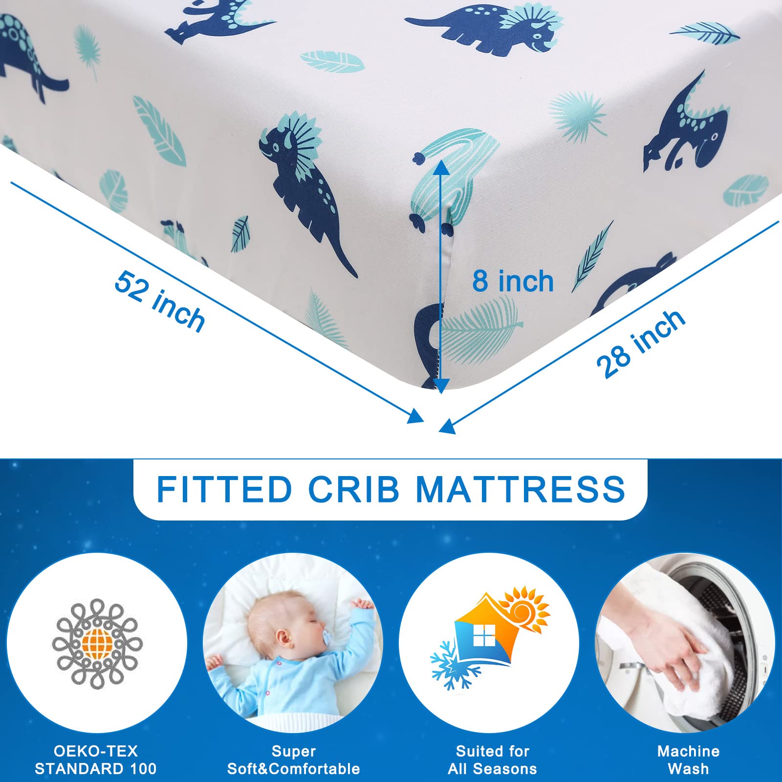 Premium 3-Piece Dinosaur Crib Bedding Set for Boys - Soft & Breathable Baby Nursery Set with Cute Dino Pattern | Perfect for Newborns, Toddlers & Nursery Decor