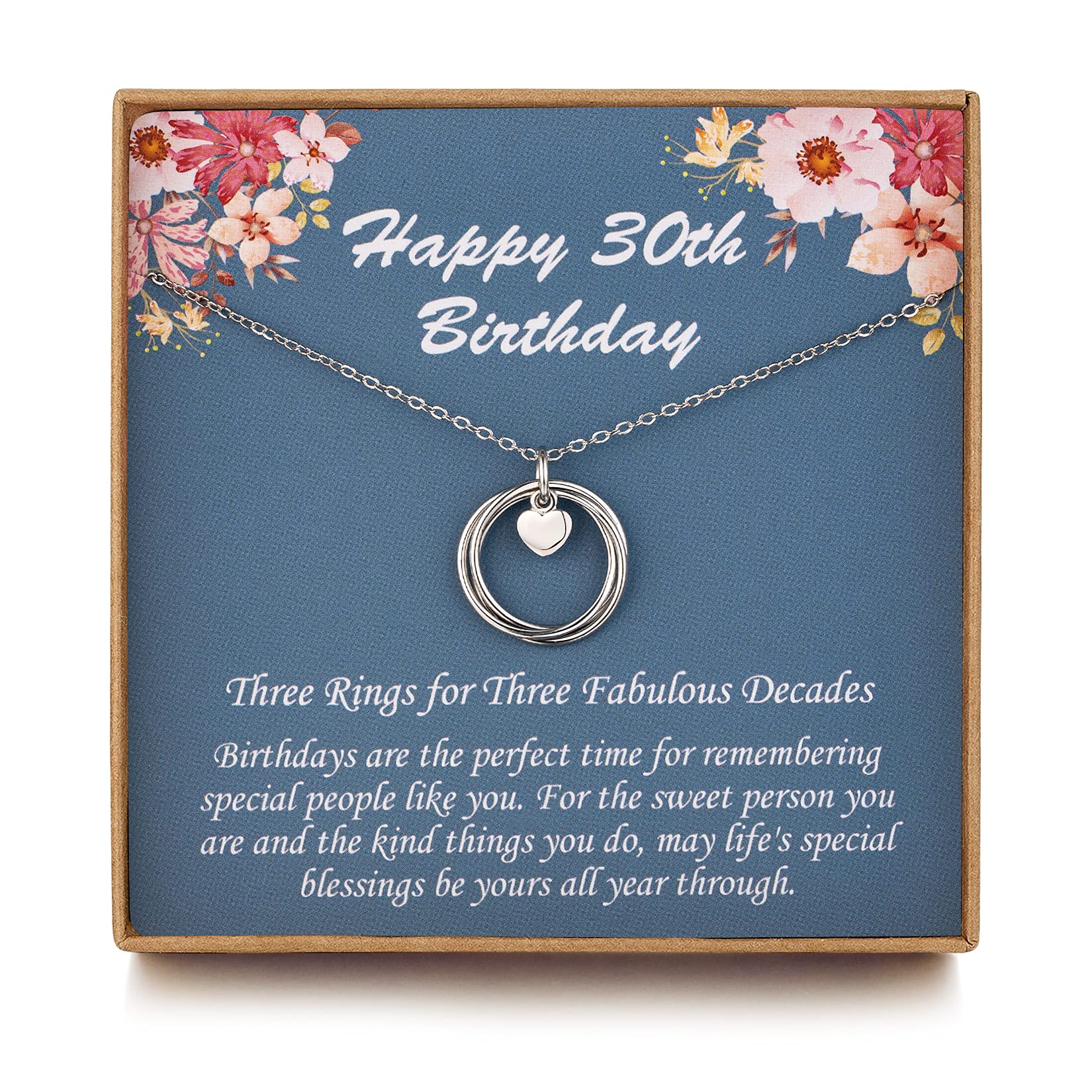 Musier Paris 30th Birthday Necklace for Women - Sterling Silver 3 Ring Jewelry Gift for Her, Best Friend & Sister - Perfect for Birthday Celebrations, Anniversaries & Special Occasions