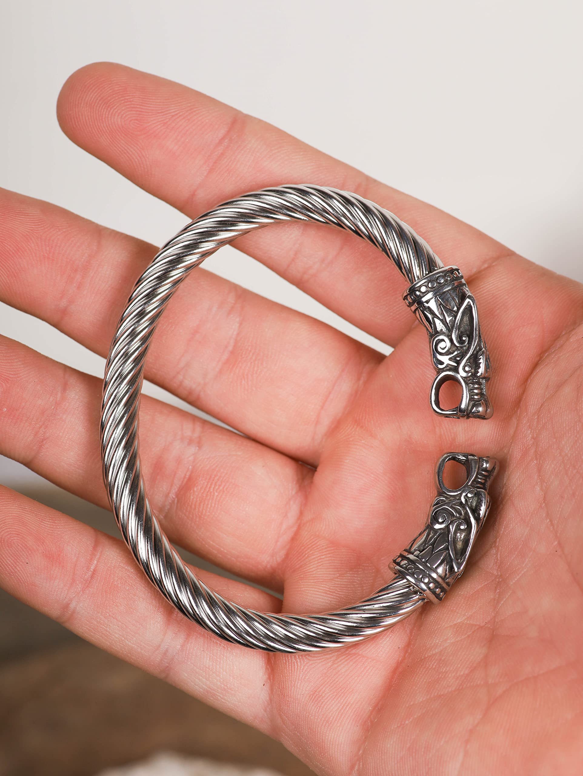 HAQUIL Stainless Steel Viking Twisted Cuff Bracelet for Men - Norse Warrior Arm Ring - Durable Viking Jewelry Gift - Perfect for Medieval Reenactments, Cosplay & Viking Lovers