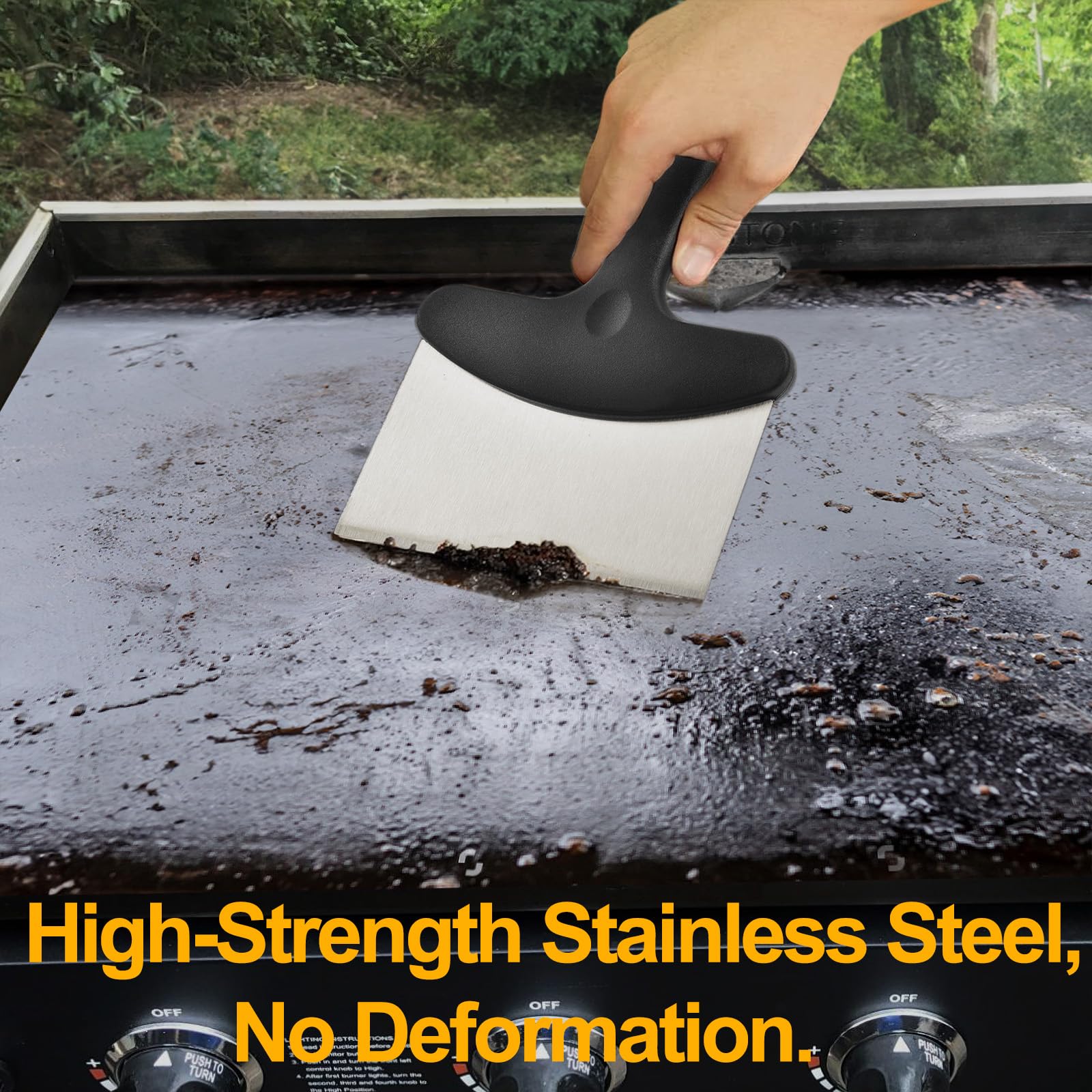 Heavy Duty Stainless Steel Grill Scraper for Blackstone Griddle - Professional BBQ Grill Cleaning Tool with Ergonomic Handle - Perfect for Outdoor Cooking, Camping & Backyard Grilling