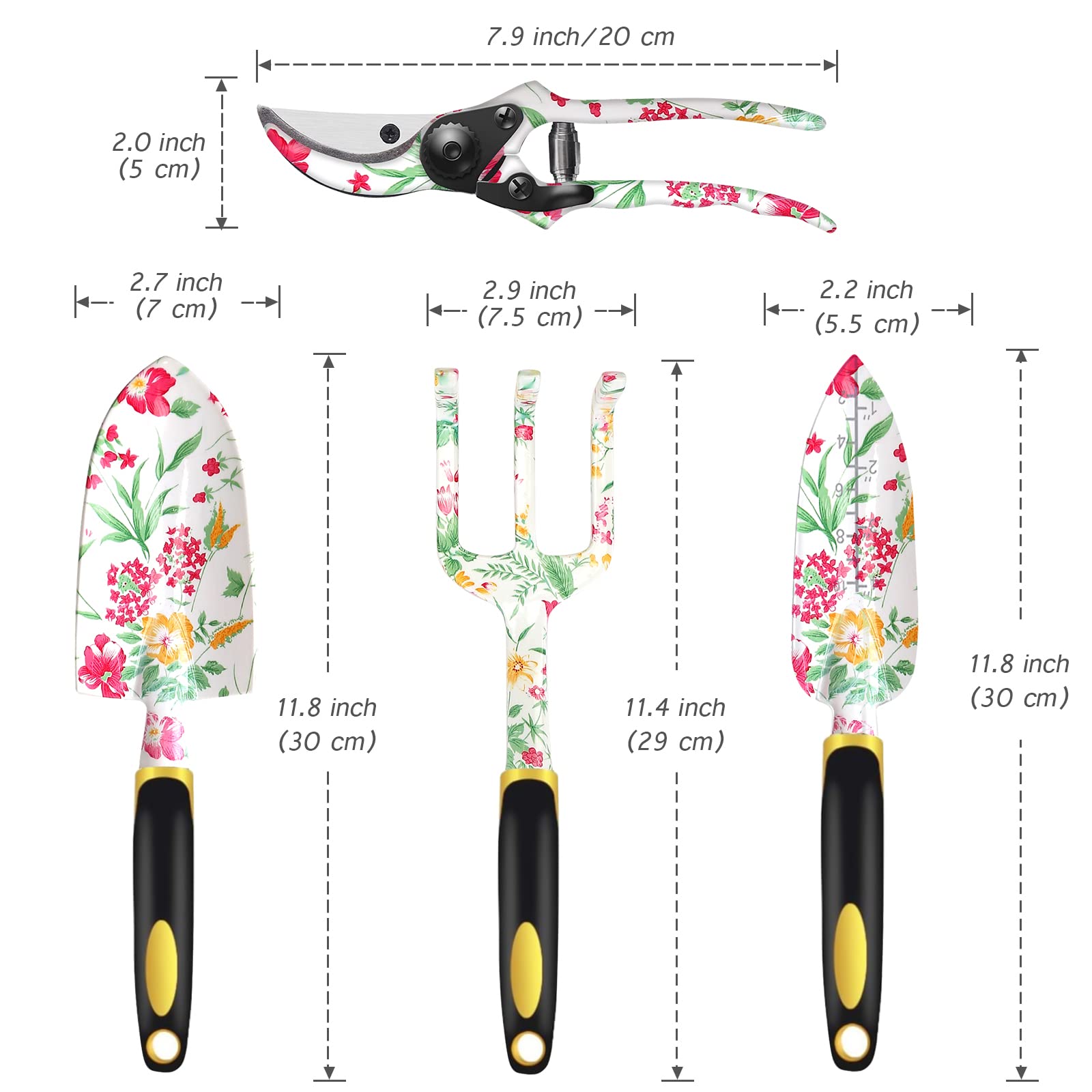 Premium 5-Piece Aluminum Alloy Garden Tools Set - Hand Rake, Weeder, Trowel, Pruning Shears & Gloves for Outdoor Gardening, Landscaping & Yard Work - Durable Gardening Essentials for Planting, Weeding & Soil Care