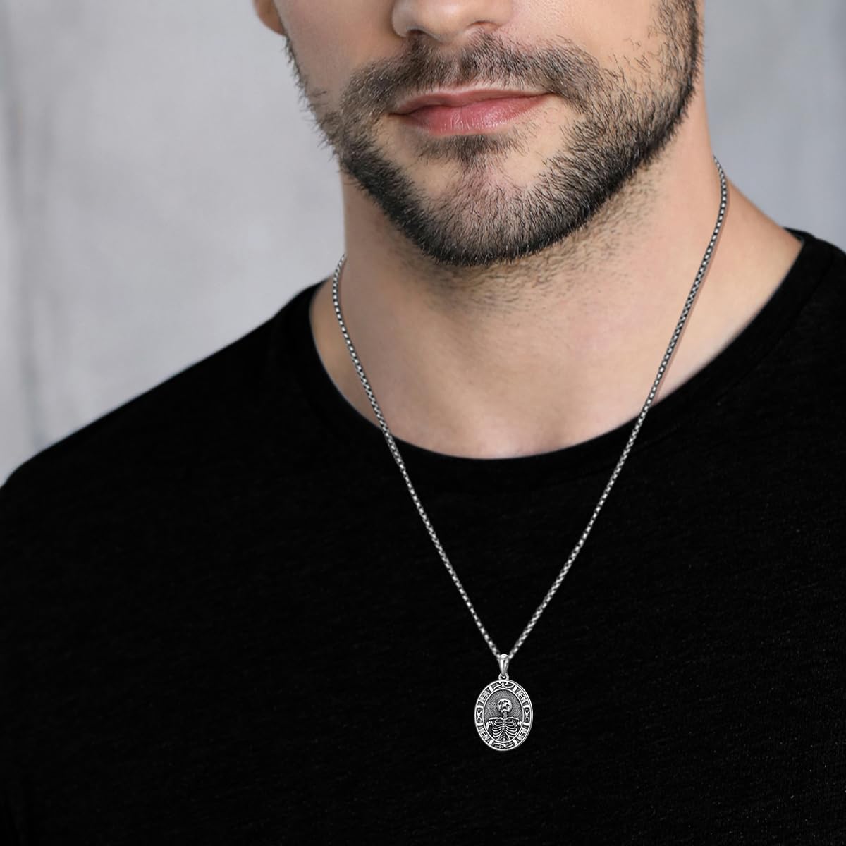 Stylish Sterling Silver Skeleton Pendant Hourglass Necklace - Gothic Skull Jewelry for Men & Women - Perfect for Halloween, Cosplay, and Alternative Fashion
