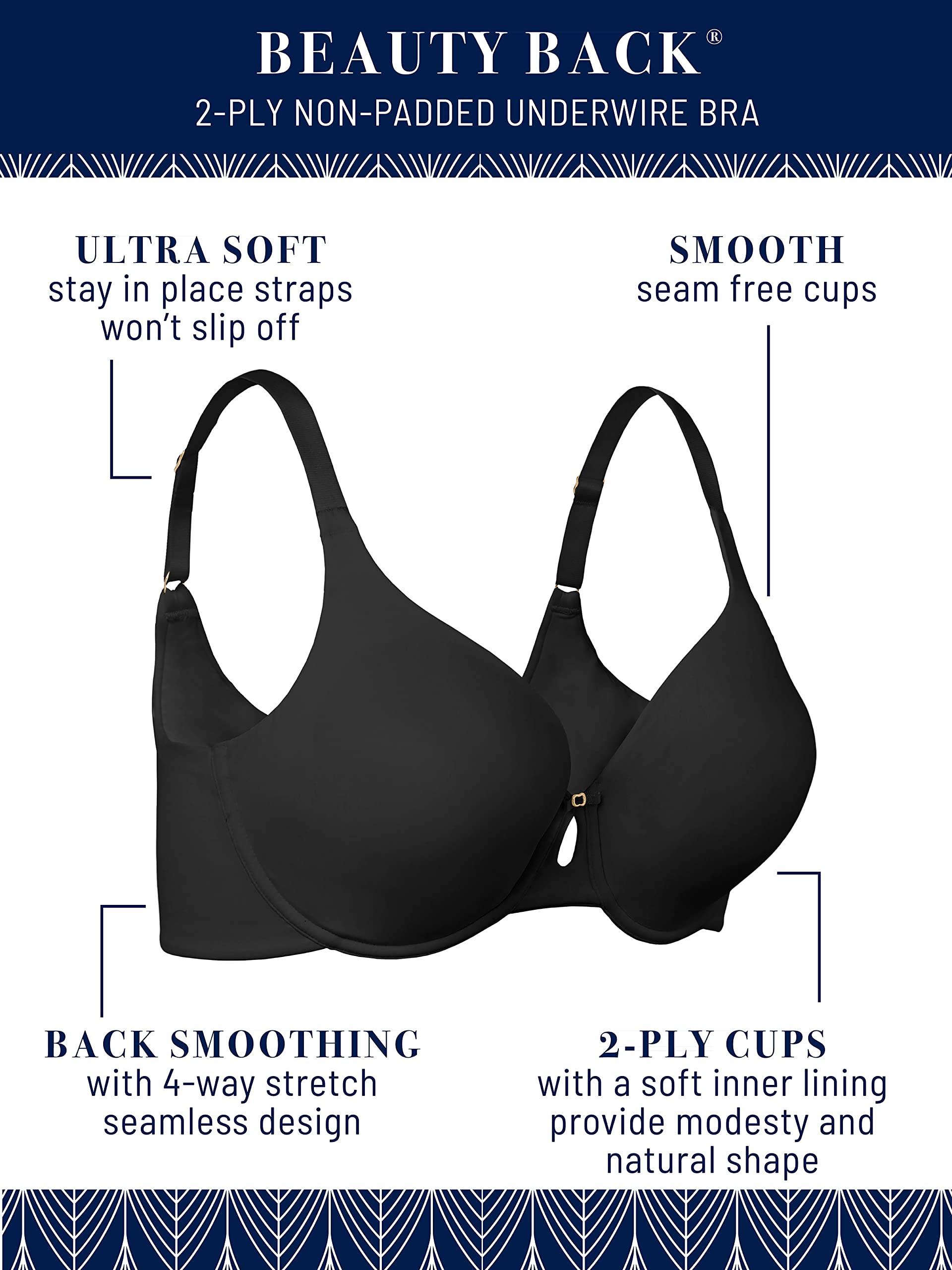 Vanity Fair Women's Comfortable Beauty Back Non-Padded Underwire Bra - Perfect for Everyday Wear, Work & Special Occasions