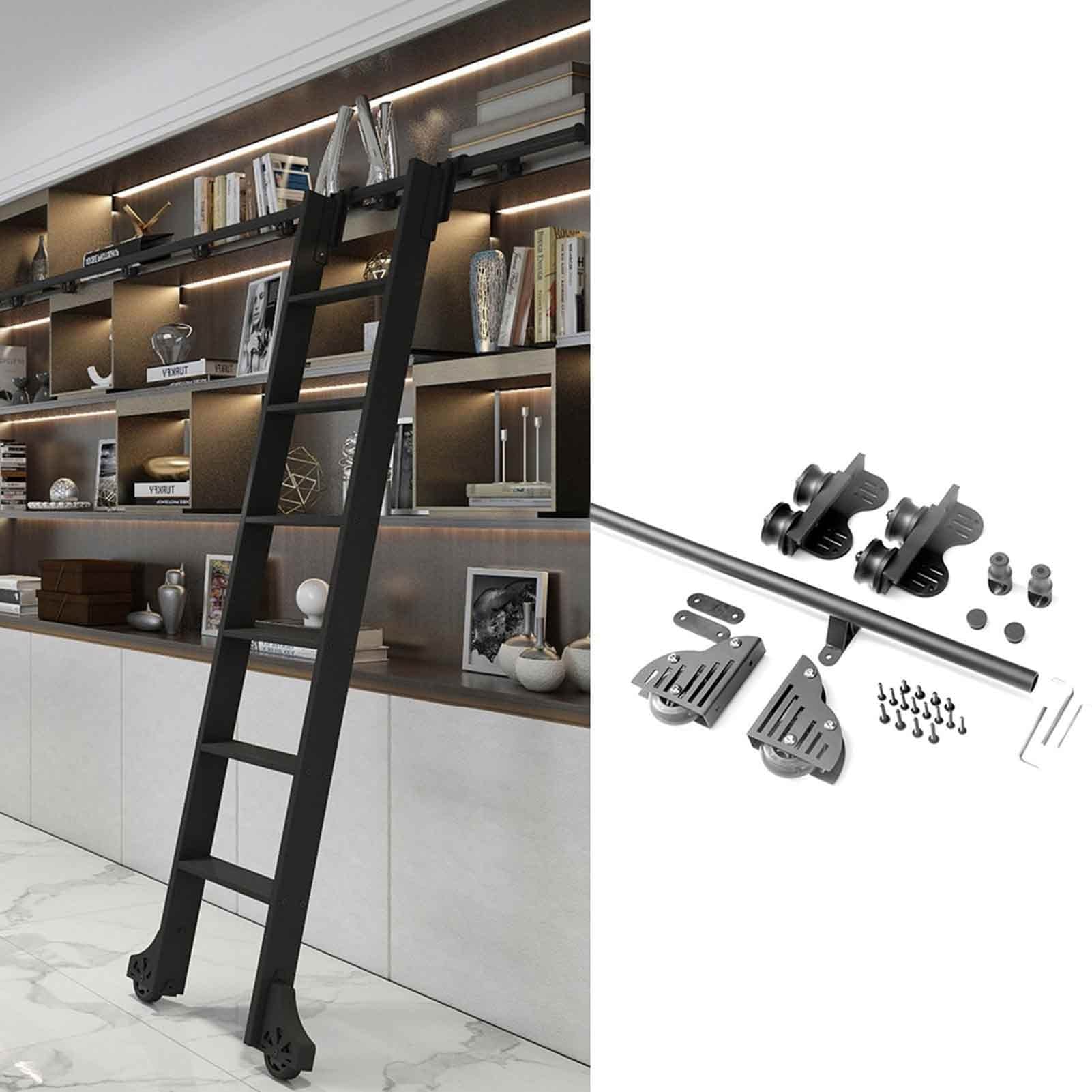 Tensible Sliding Ladder Roller System - No Ladder Needed - Adjustable 3.3ft to 20ft - Black Floor Roller Wheels & Track Kit (10ft/300cm) - Perfect for Home Libraries, Bookstores & Office Storage Organization