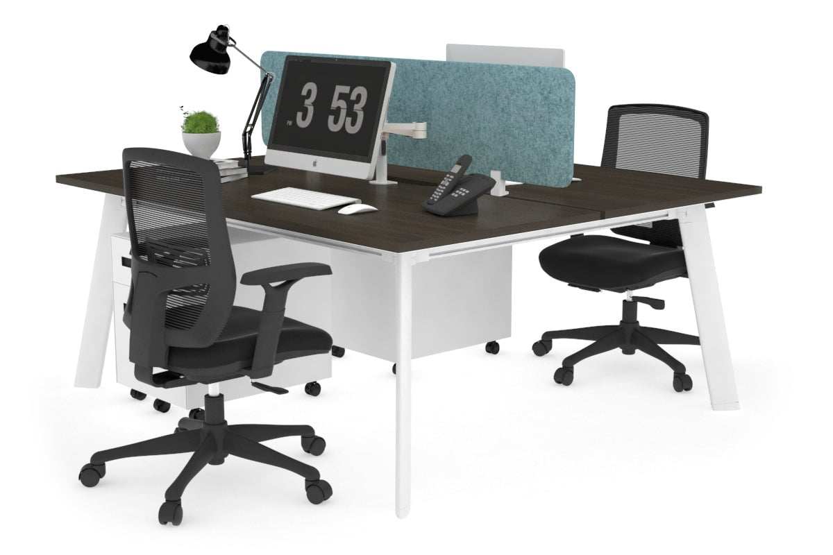 2 Person Workstation with White Frame - 1400L x 800W Office Desk with Cable Management | Perfect for Home Office, Coworking Spaces & Small Business Setups