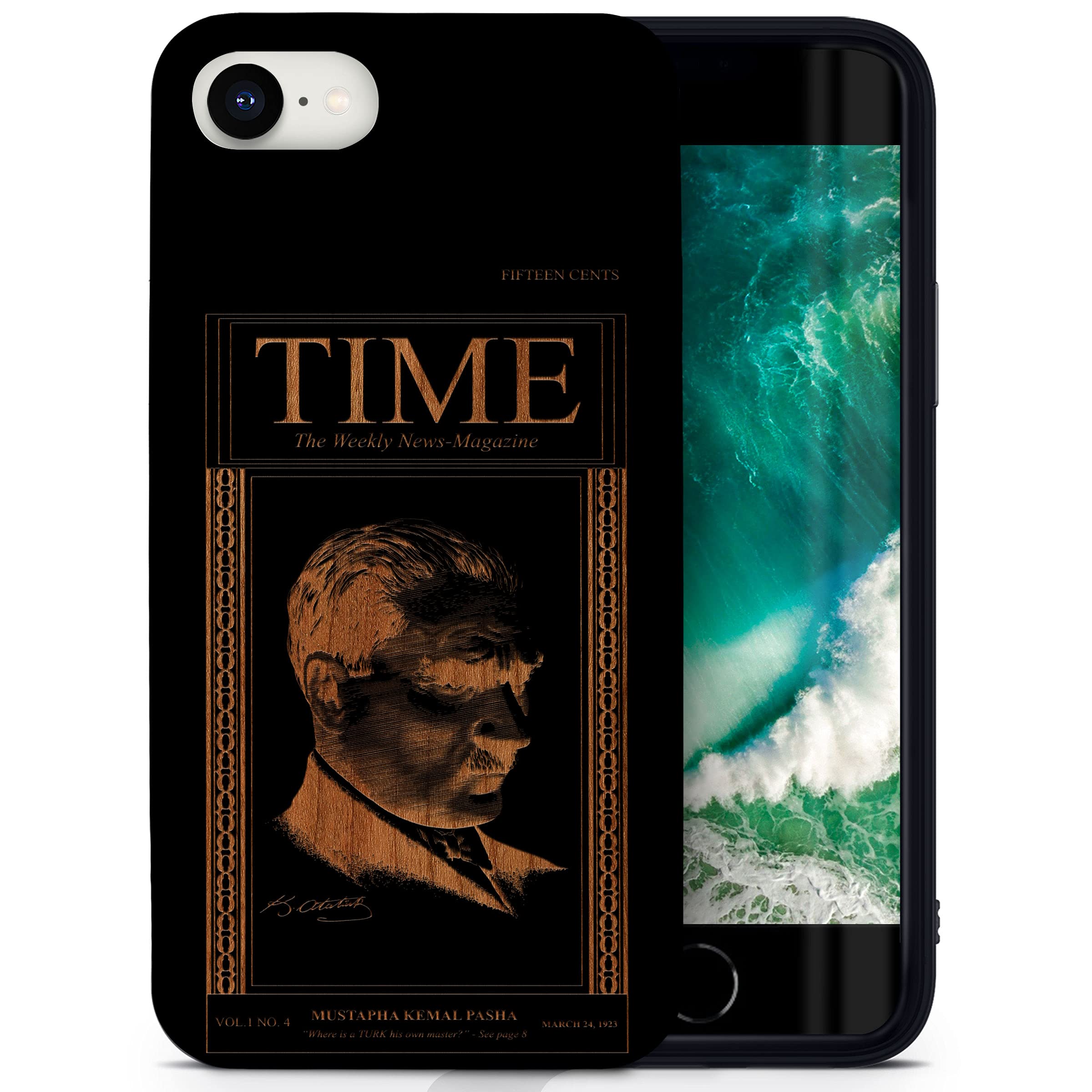 CaseYard Wood Phone Case for iPhone SE - Laser Engraved Time Magazine Design, Black Wood Protective Shockproof Slim Fit Cover for Men & Women | Perfect for Daily Use, Travel & Gift Giving