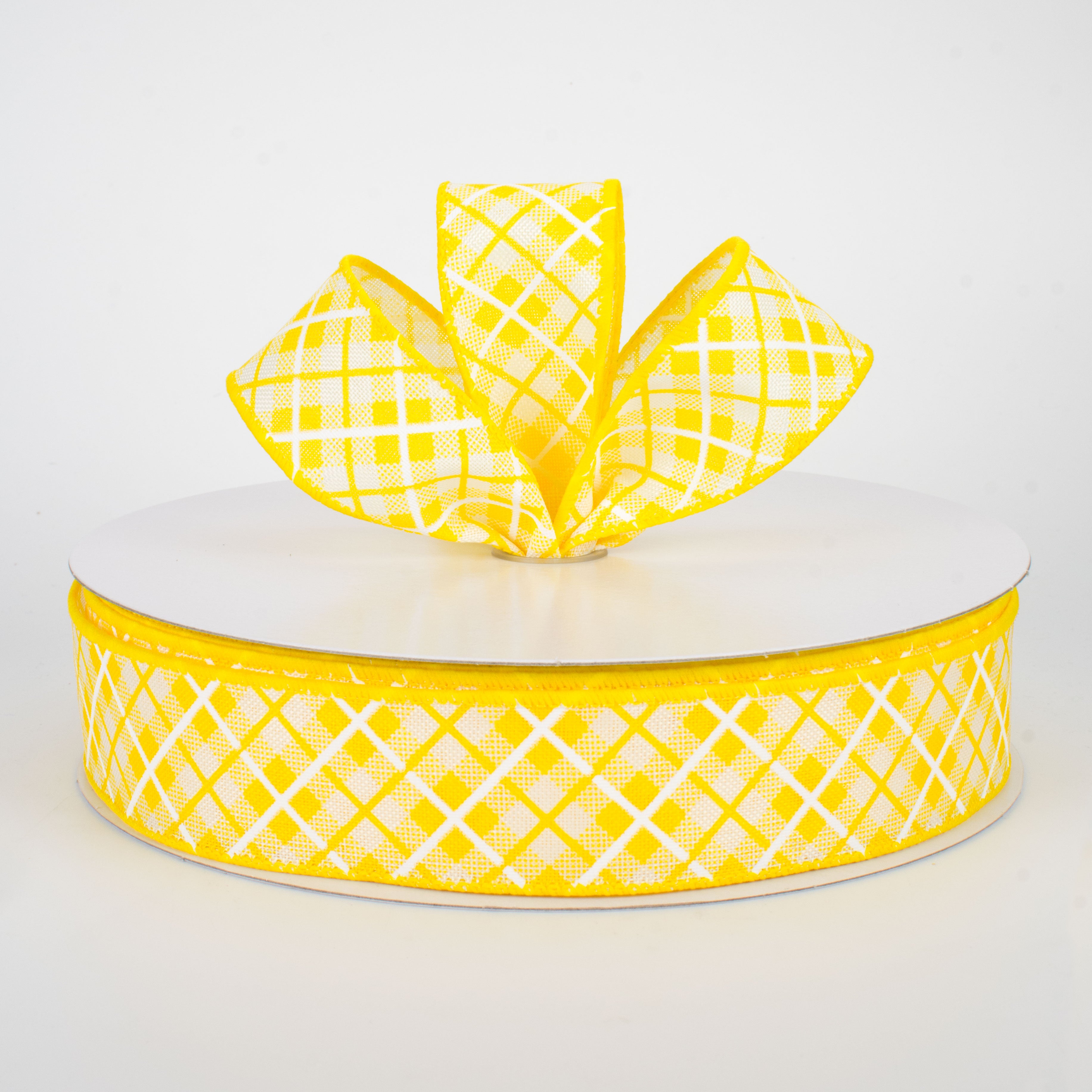1.5 Inch Argyle Plaid Ribbon - Yellow Craft Ribbon (50 Yards) for Gift Wrapping, DIY Scrapbooking & Holiday Decorations